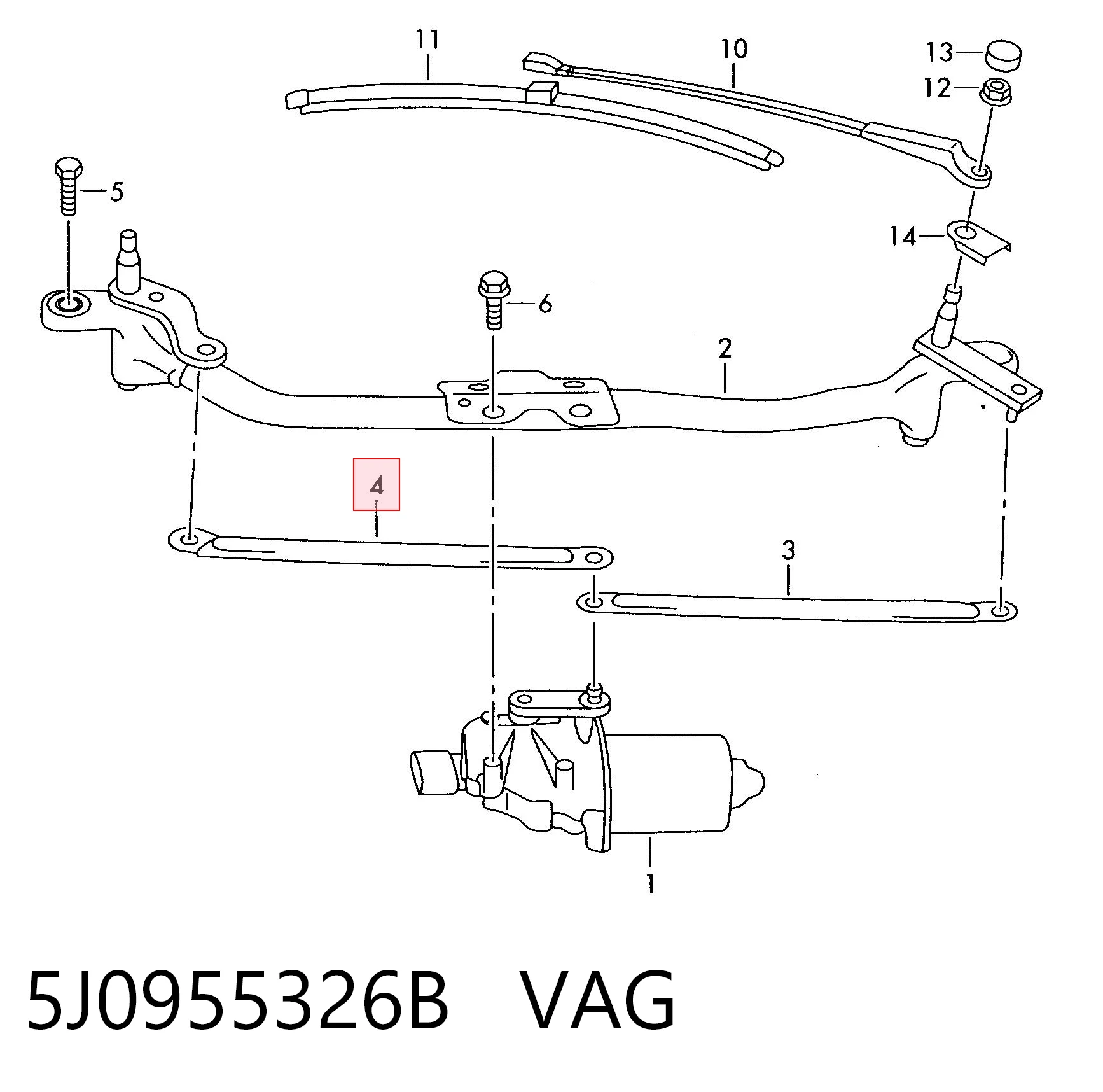 3D955012 AND Biela derecha de la transmisión del limpiaparabrisas