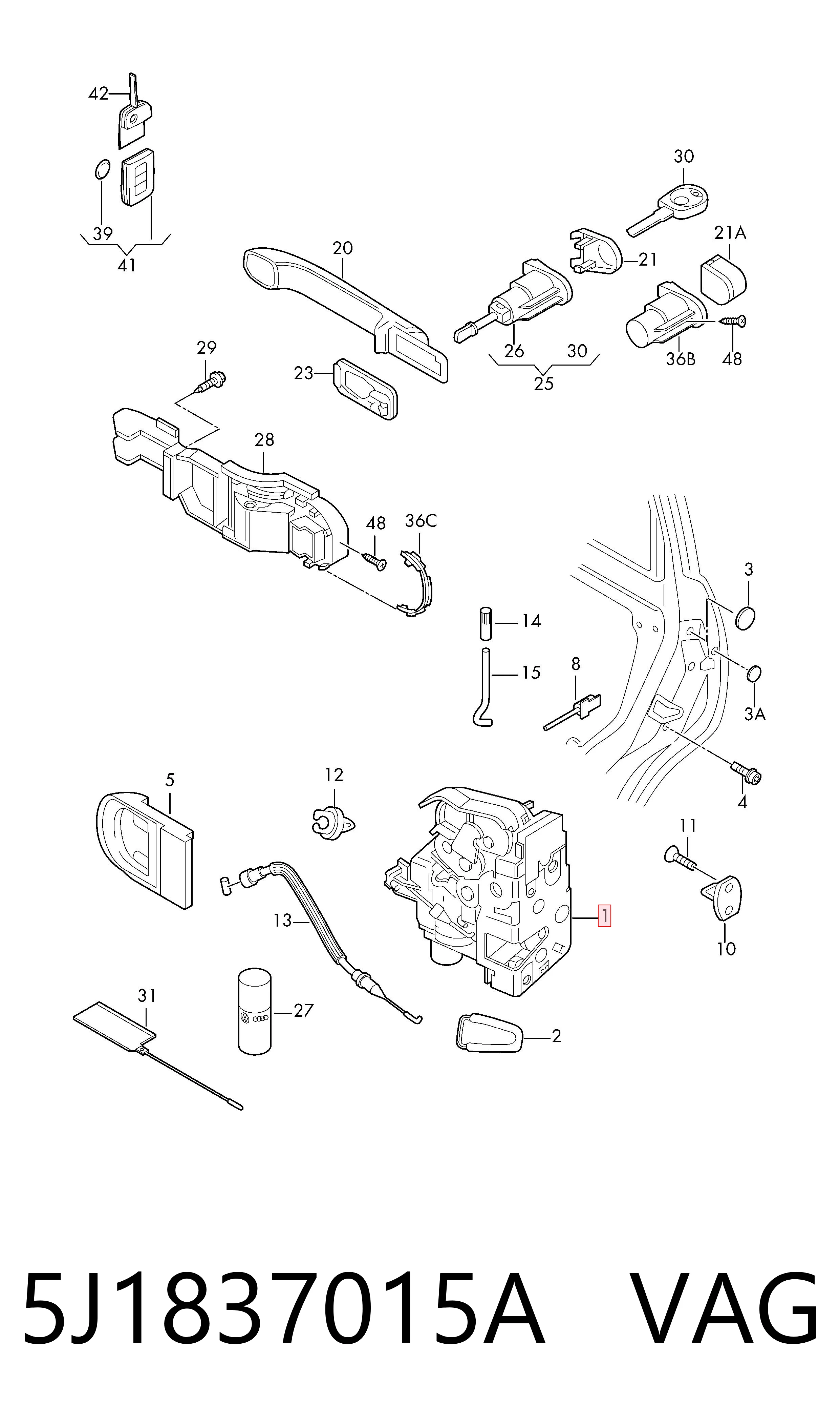 5J1837015A VAG Cerradura de puerta