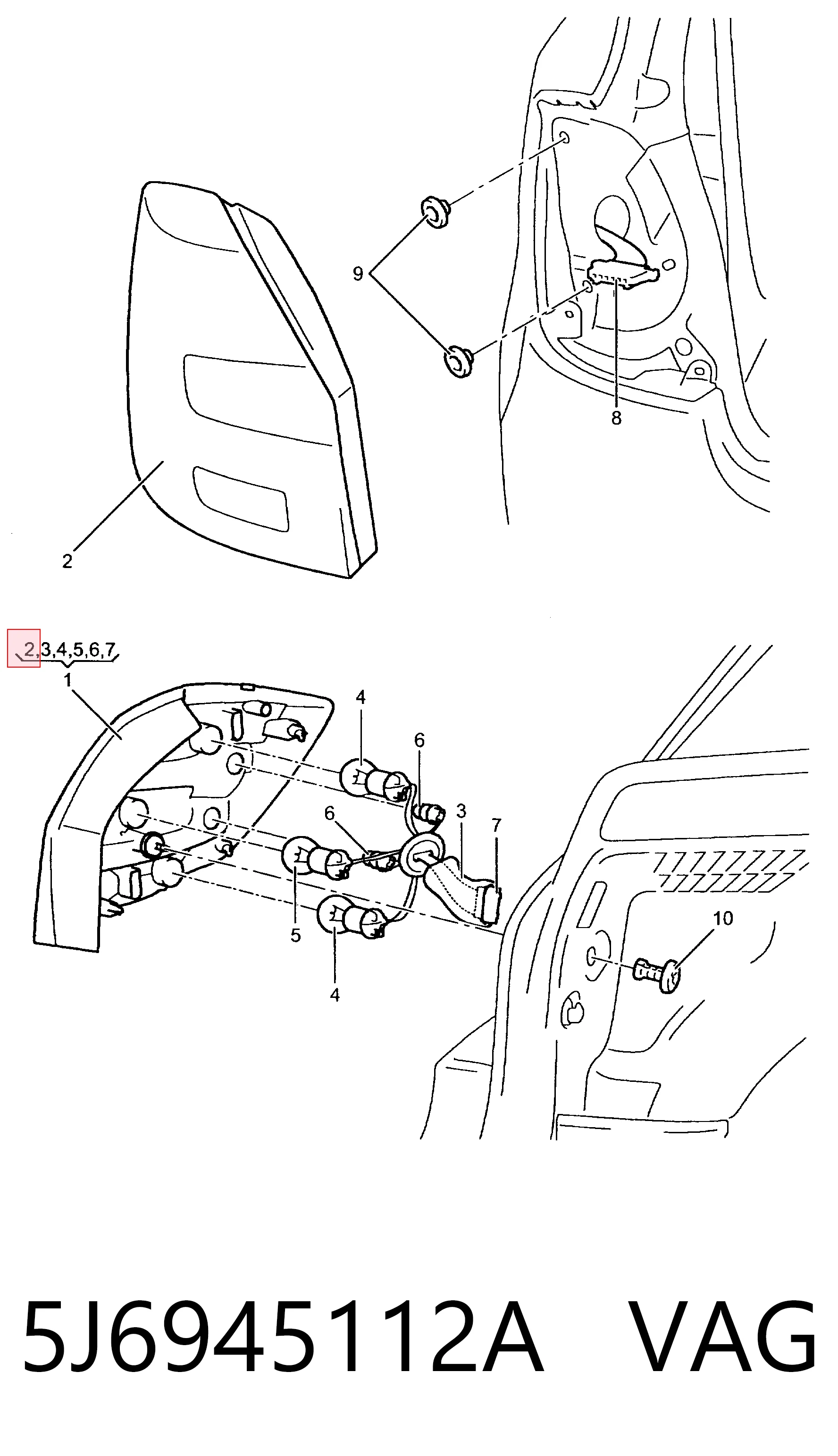 5J6945112A VAG Piloto trasero derecho