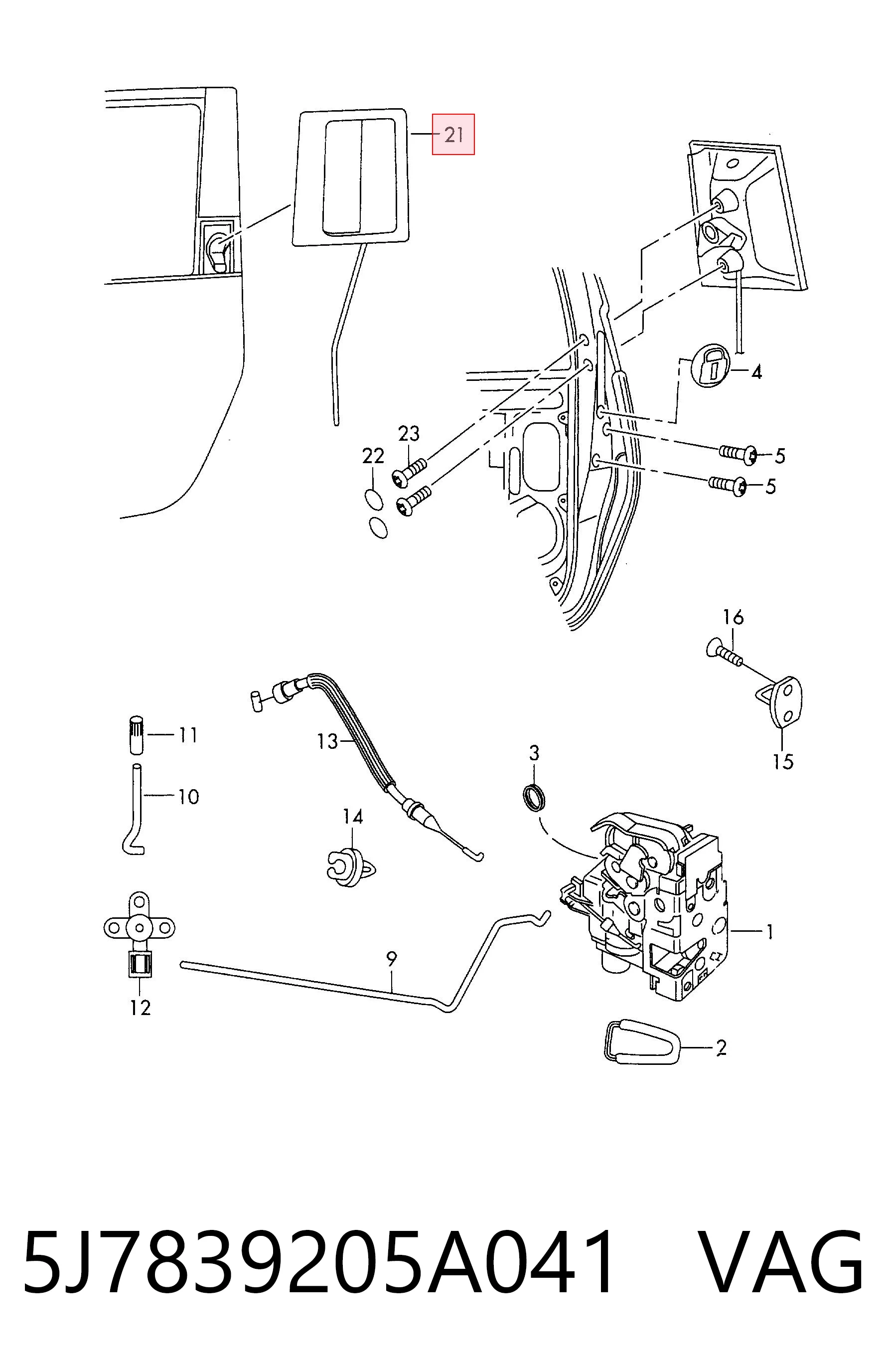 5J7839205A041 VAG Manija exterior trasera izquierda