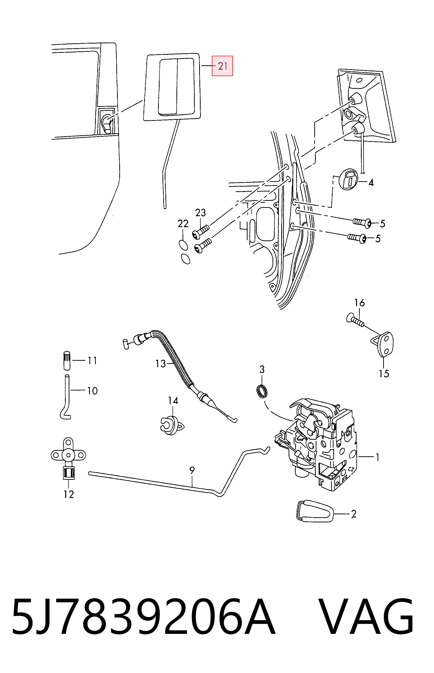 5J7839206A VAG Manija exterior derecha de puerta trasera