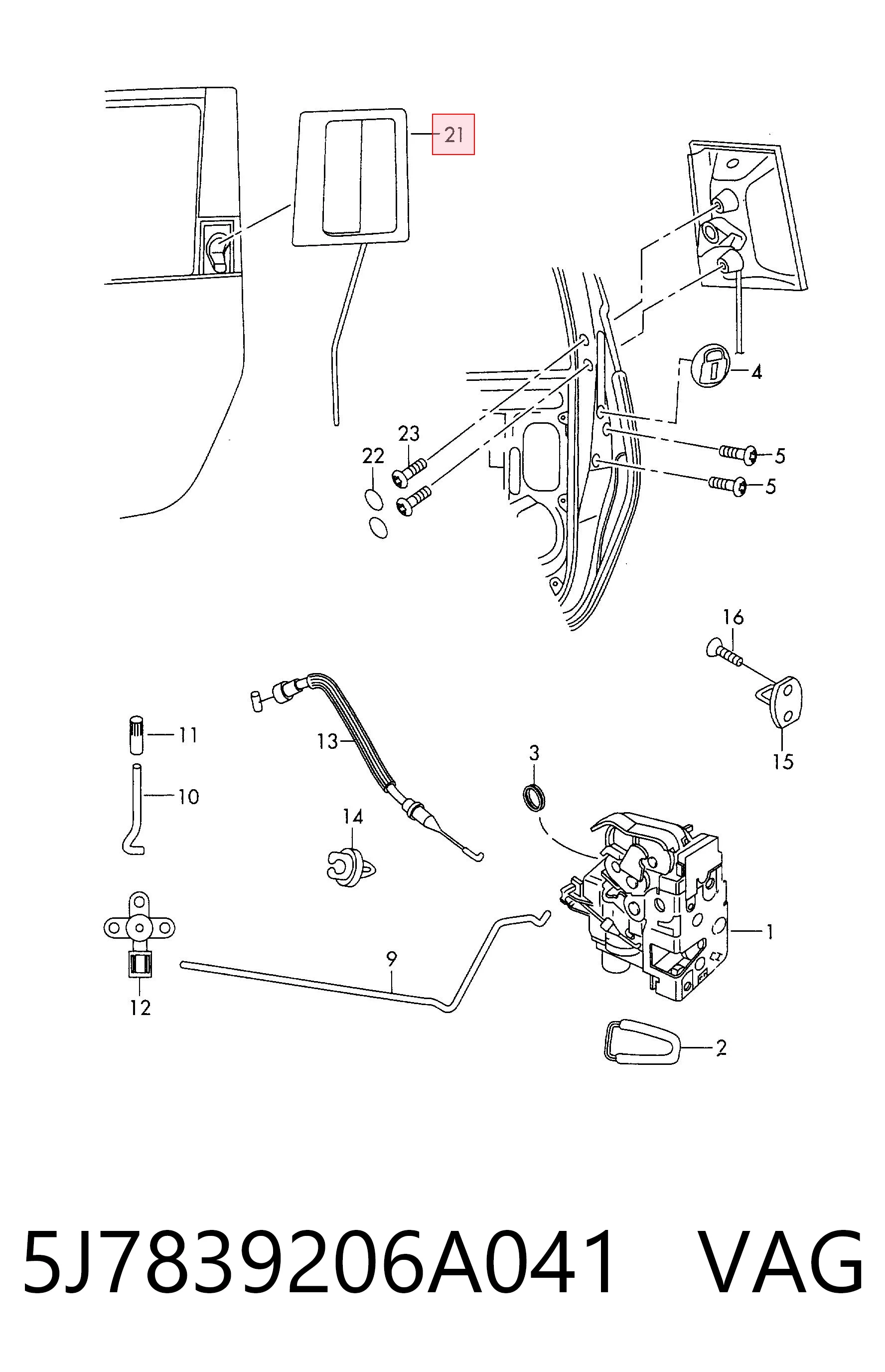 5J7839206A041 VAG Manija exterior derecha de puerta trasera