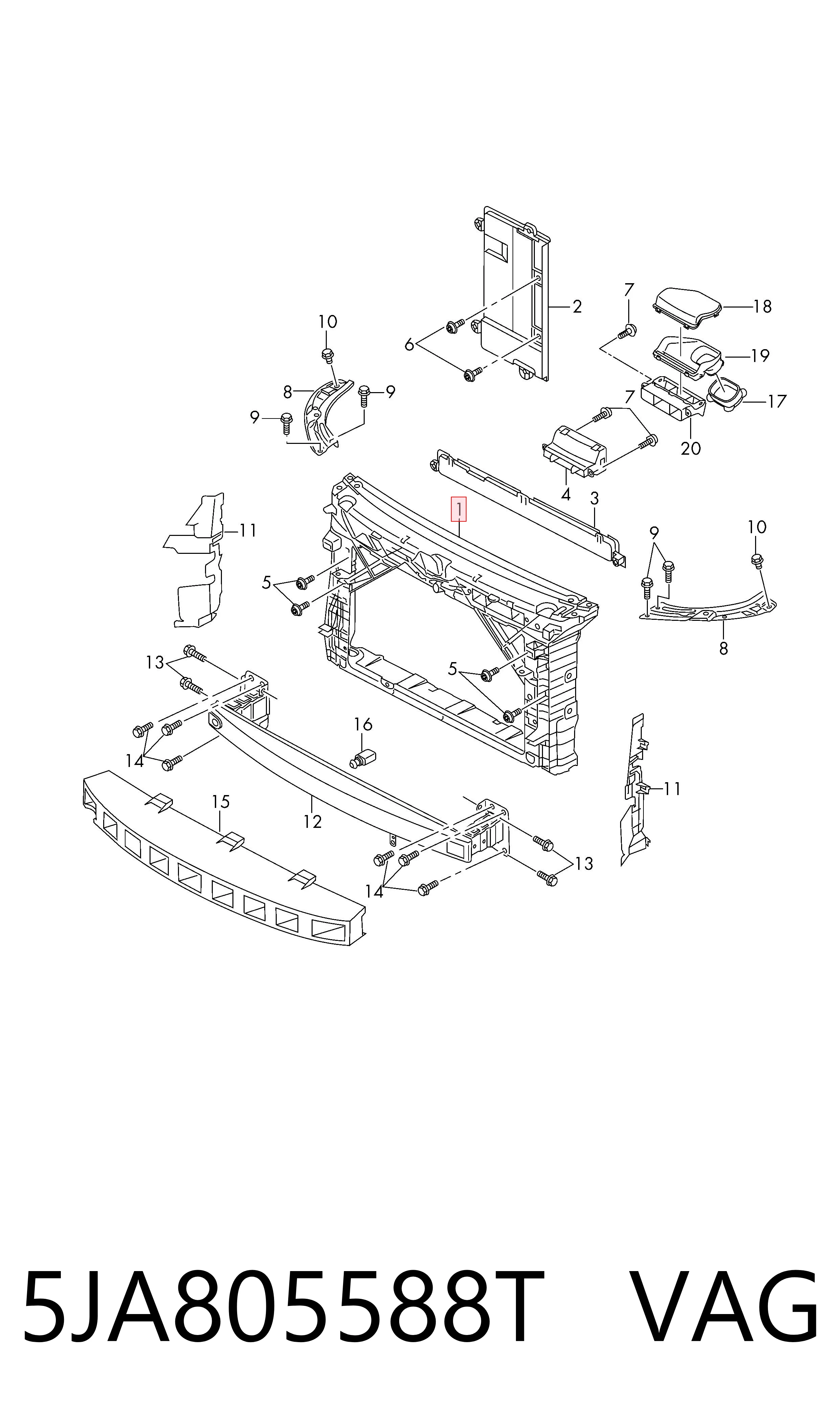 5JA805588T VAG Soporte de radiador completo (panel de montaje para foco)