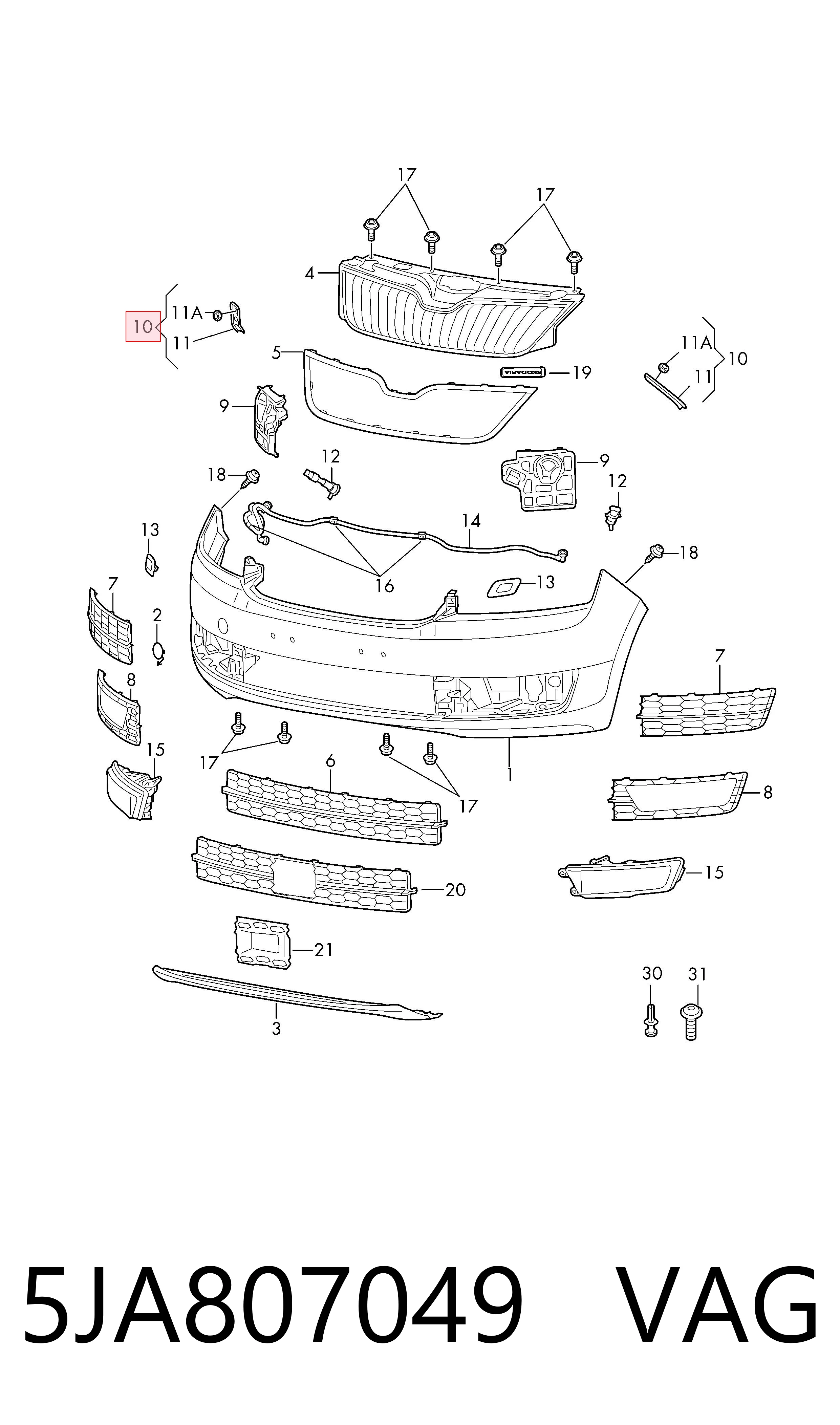 5JA807049 VAG Soporte de parachoques delantero izquierdo