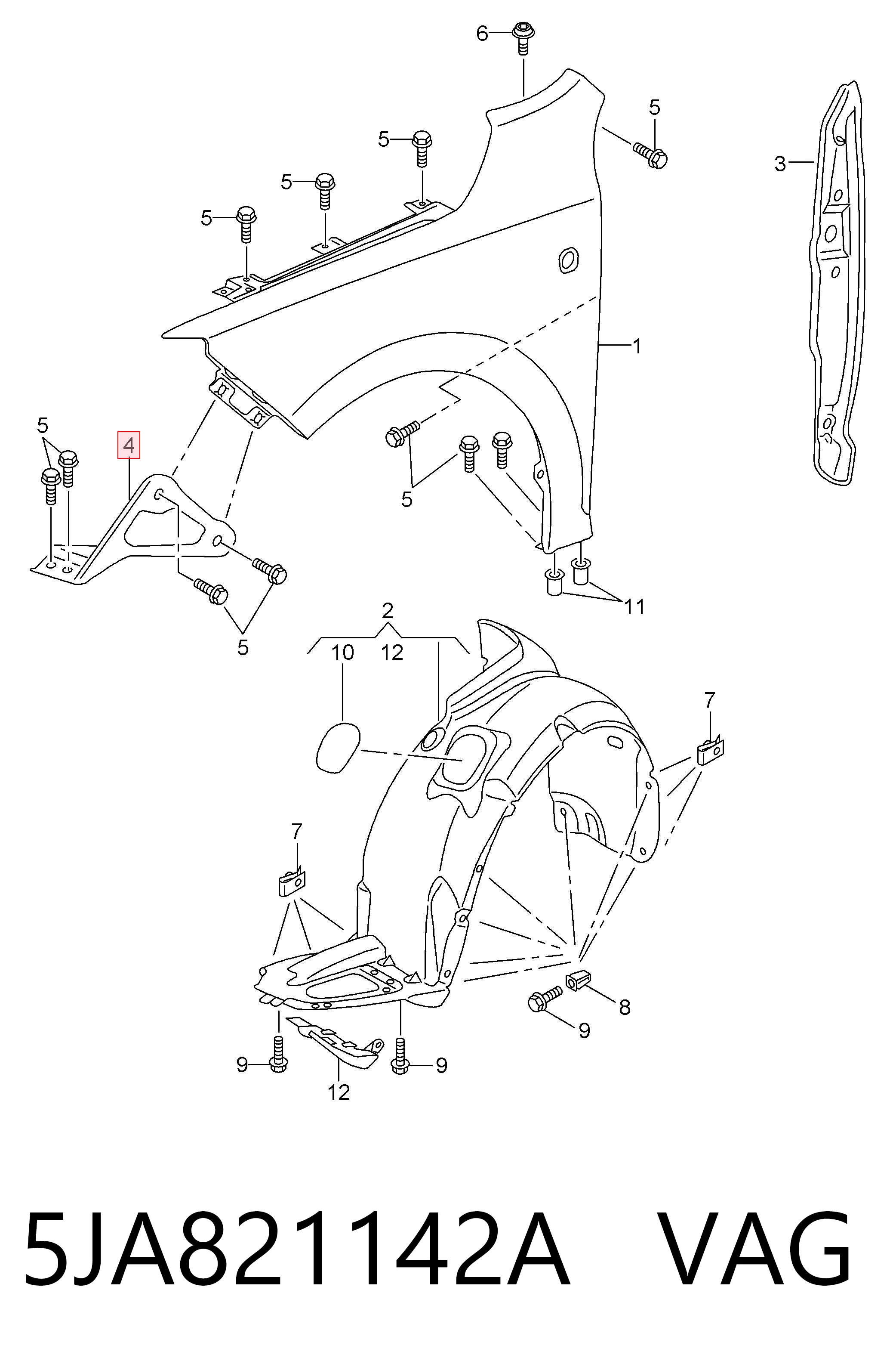 5JA821142A VAG Soporte delantero de guardabarros delantero derecho