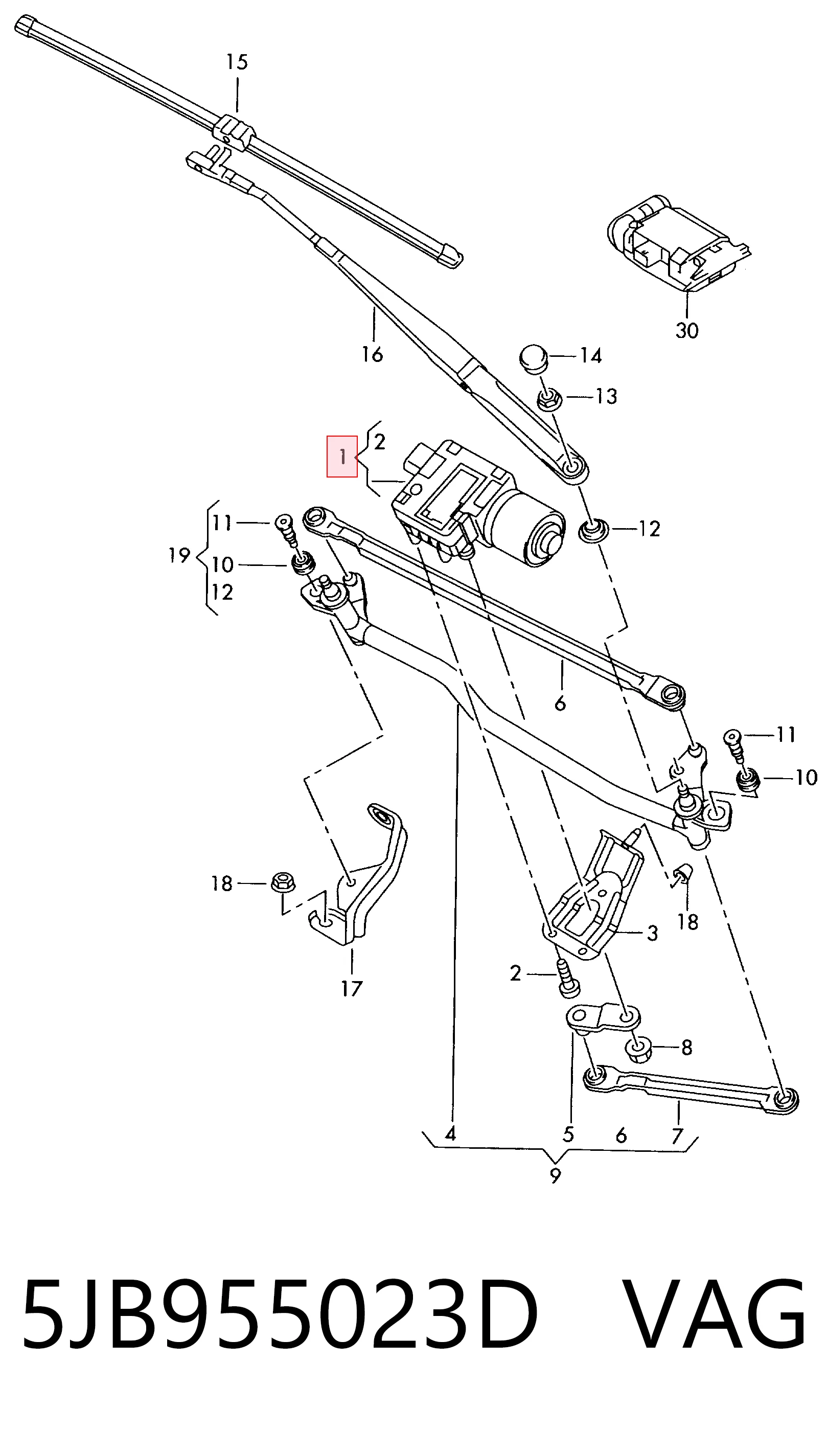 Comprar 5JB955023D VAG Varilla de limpiaparabrisas