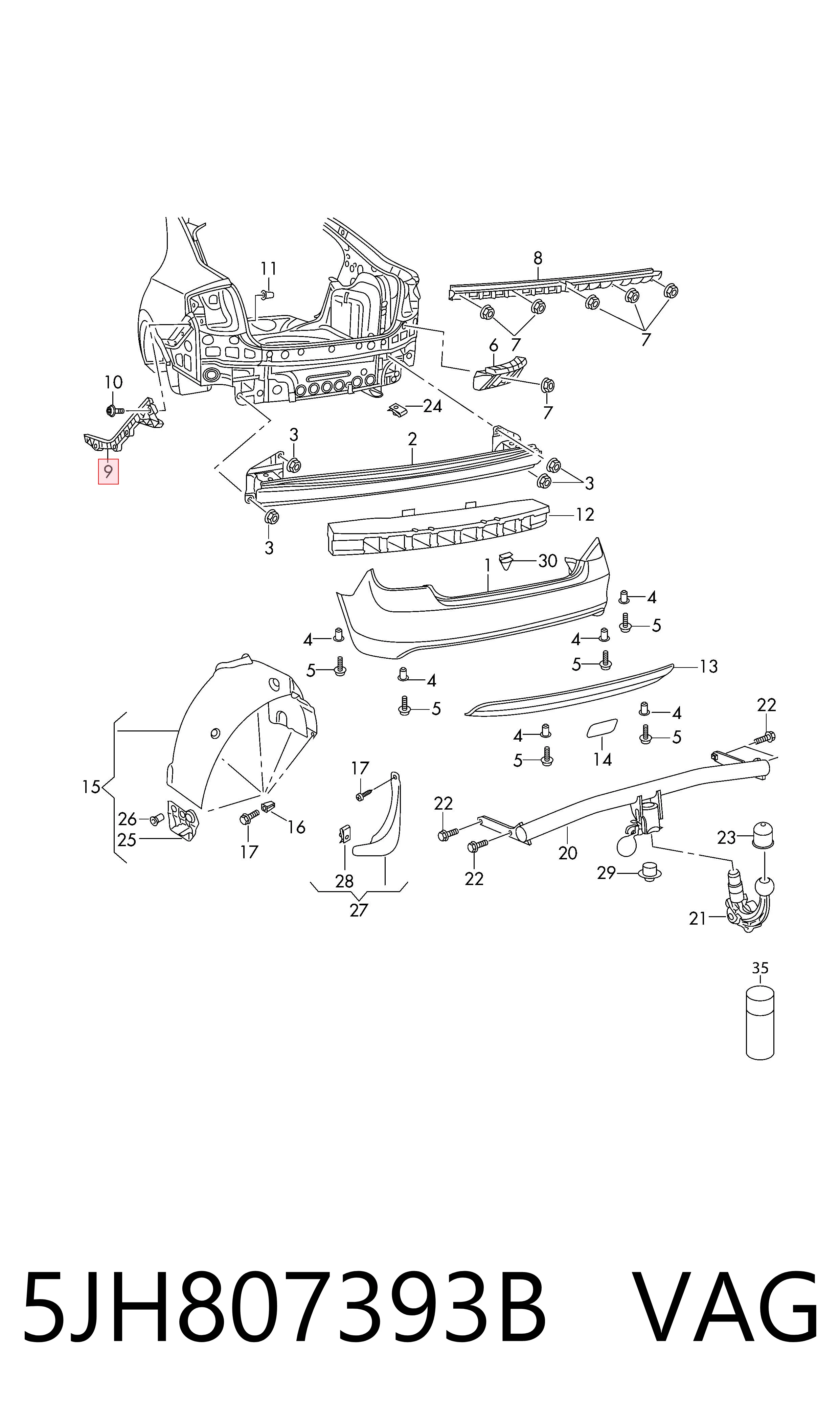 5JH807393B VAG Soporte delantero izquierdo para aleta delantera