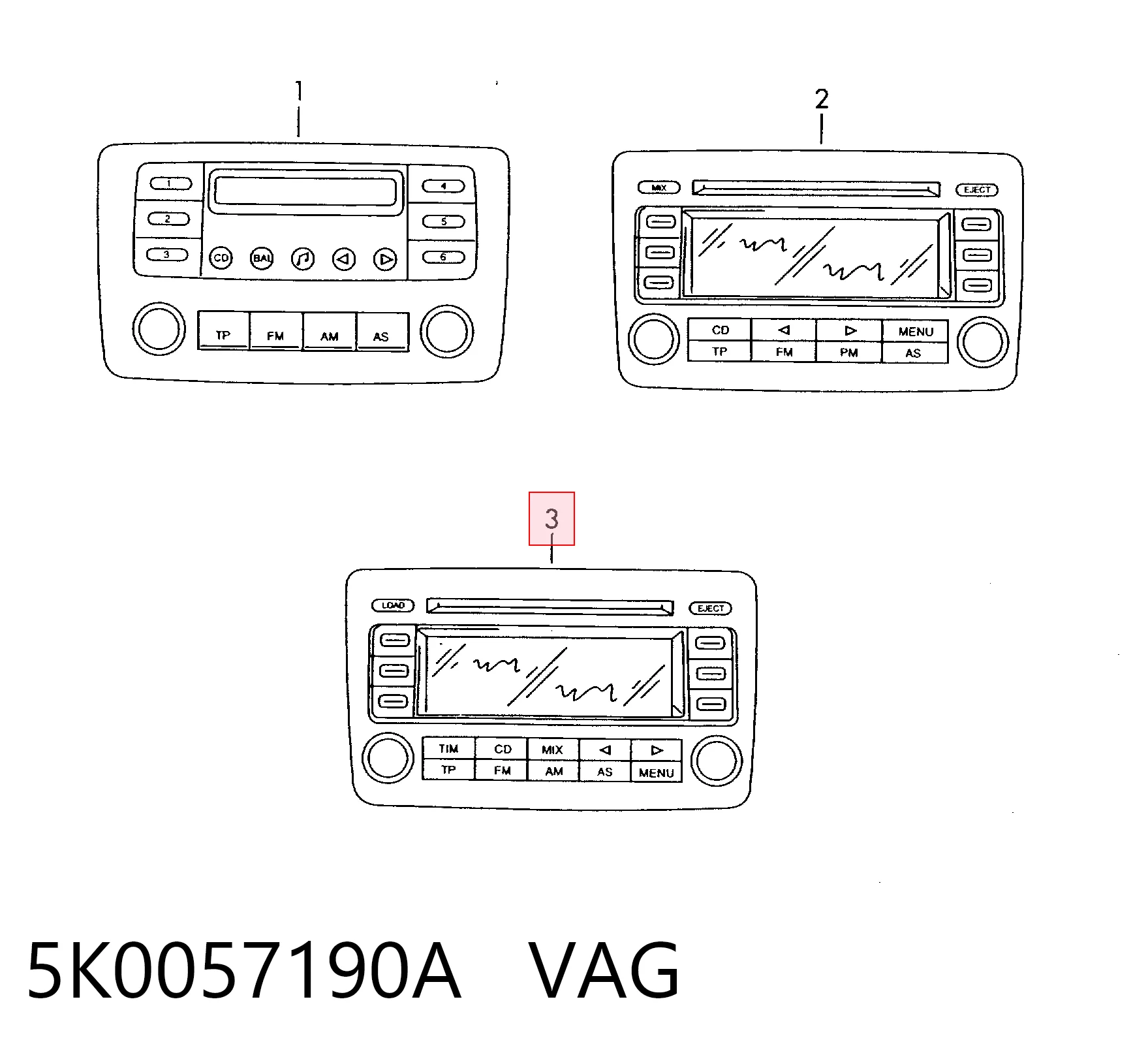 5K0057190A VAG Radio AM/FM