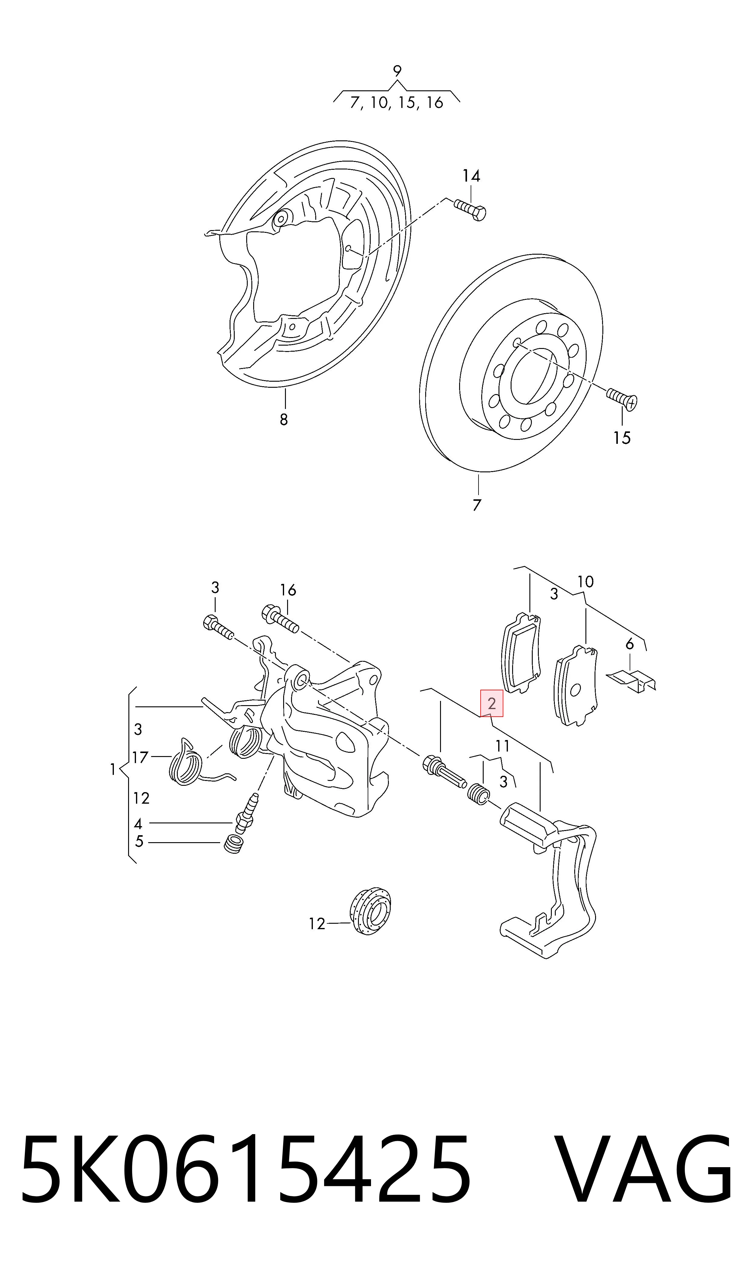 5K0615425 VAG Soporte de la pinza de freno trasera