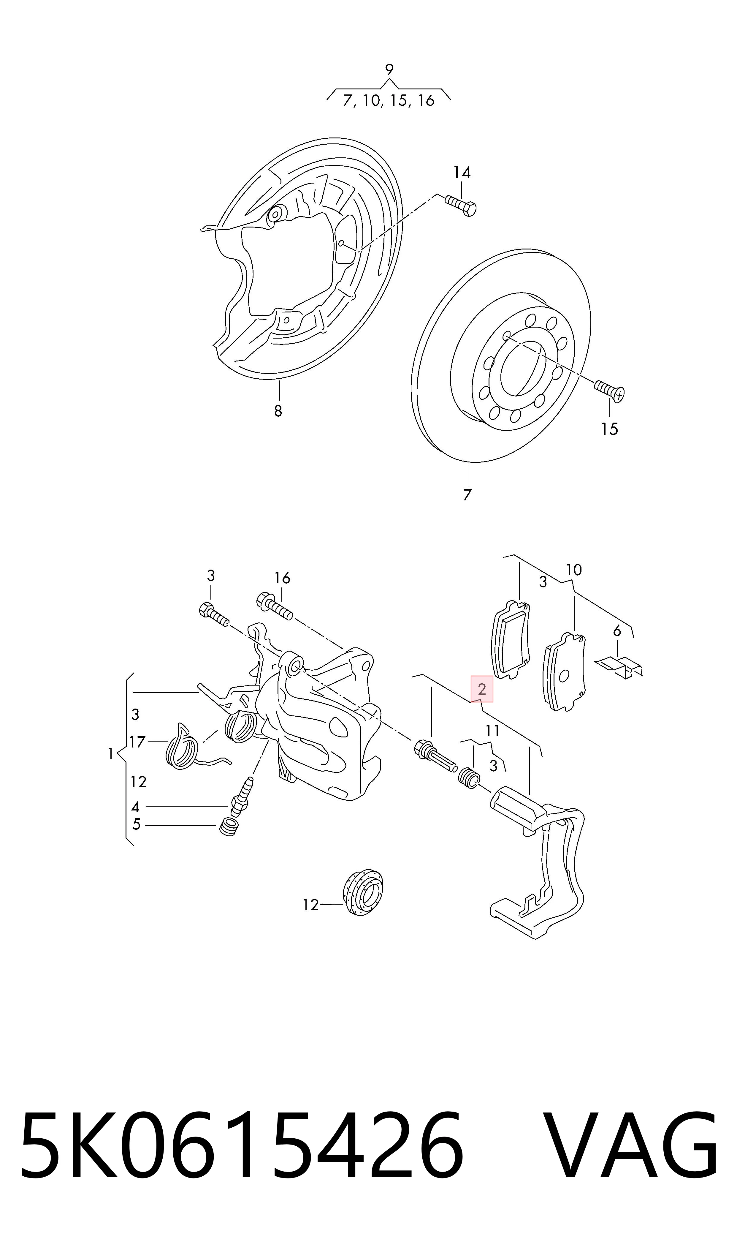 5K0615426 VAG Soporte de la pinza de freno trasera