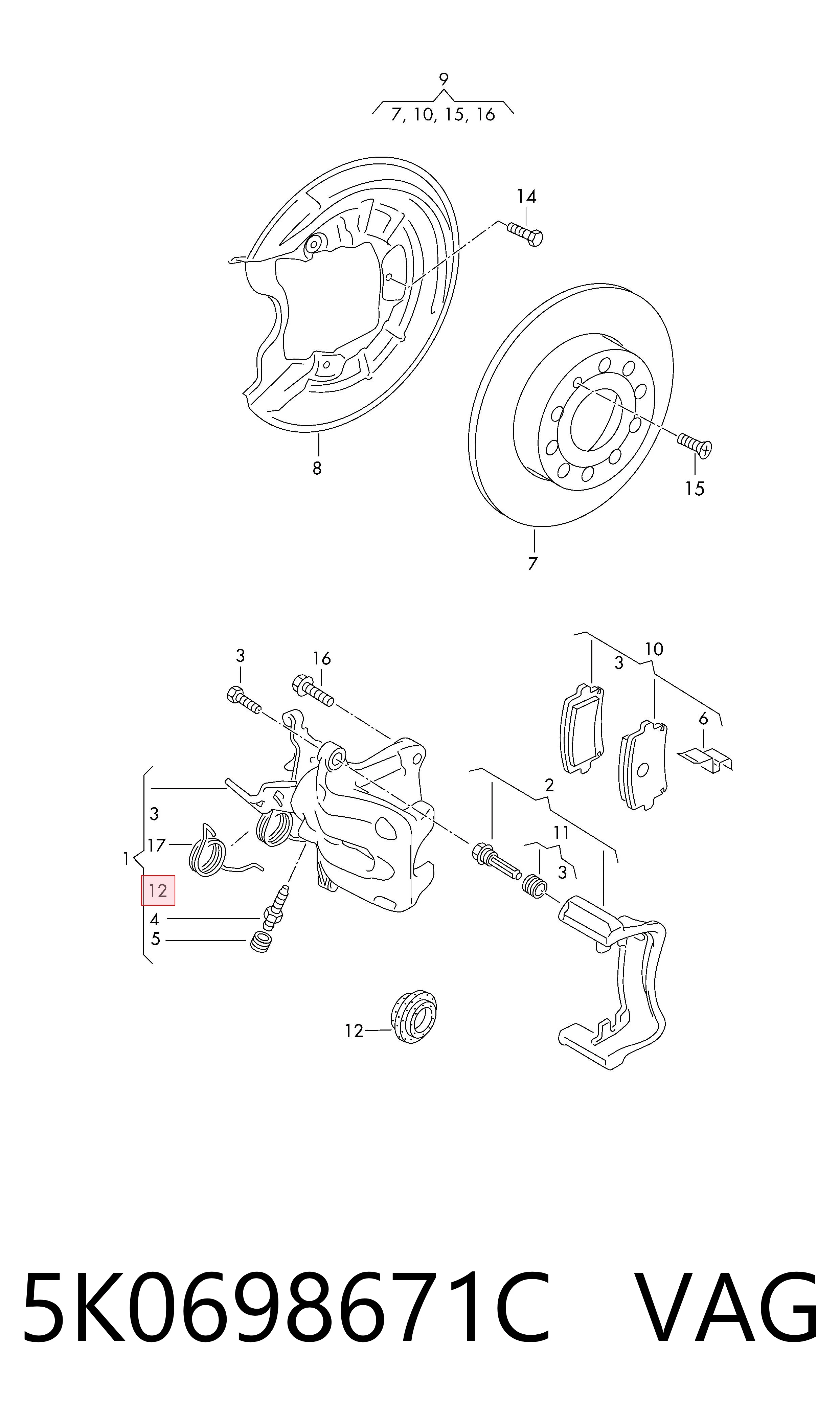 Kit de reparación, pinza de freno trasero VAG 5K0698671C precio, desde 9,62 EUR