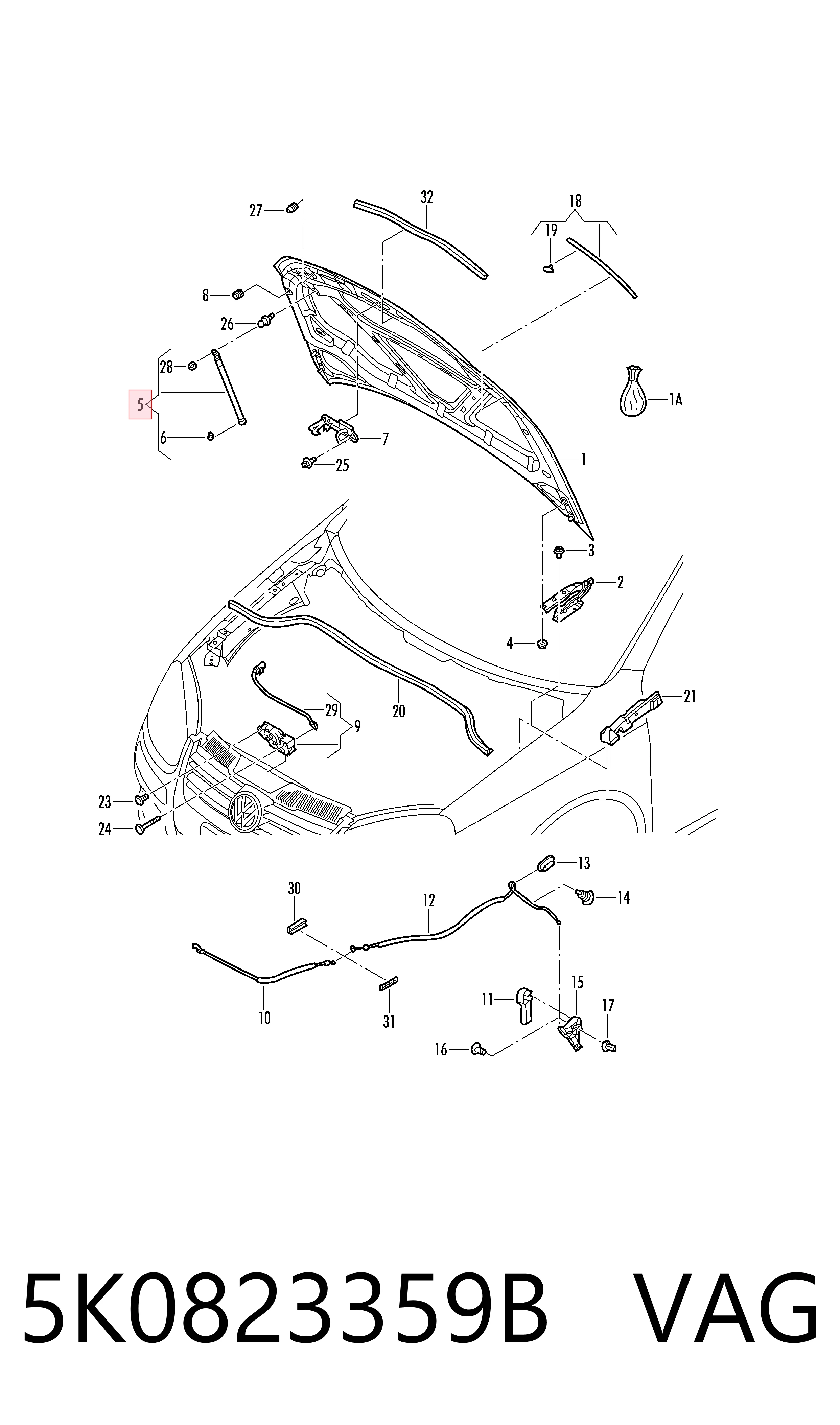 Muelle neumático de capó de motor Golf VI hatchback (2008-2014) original desde 17,45 €