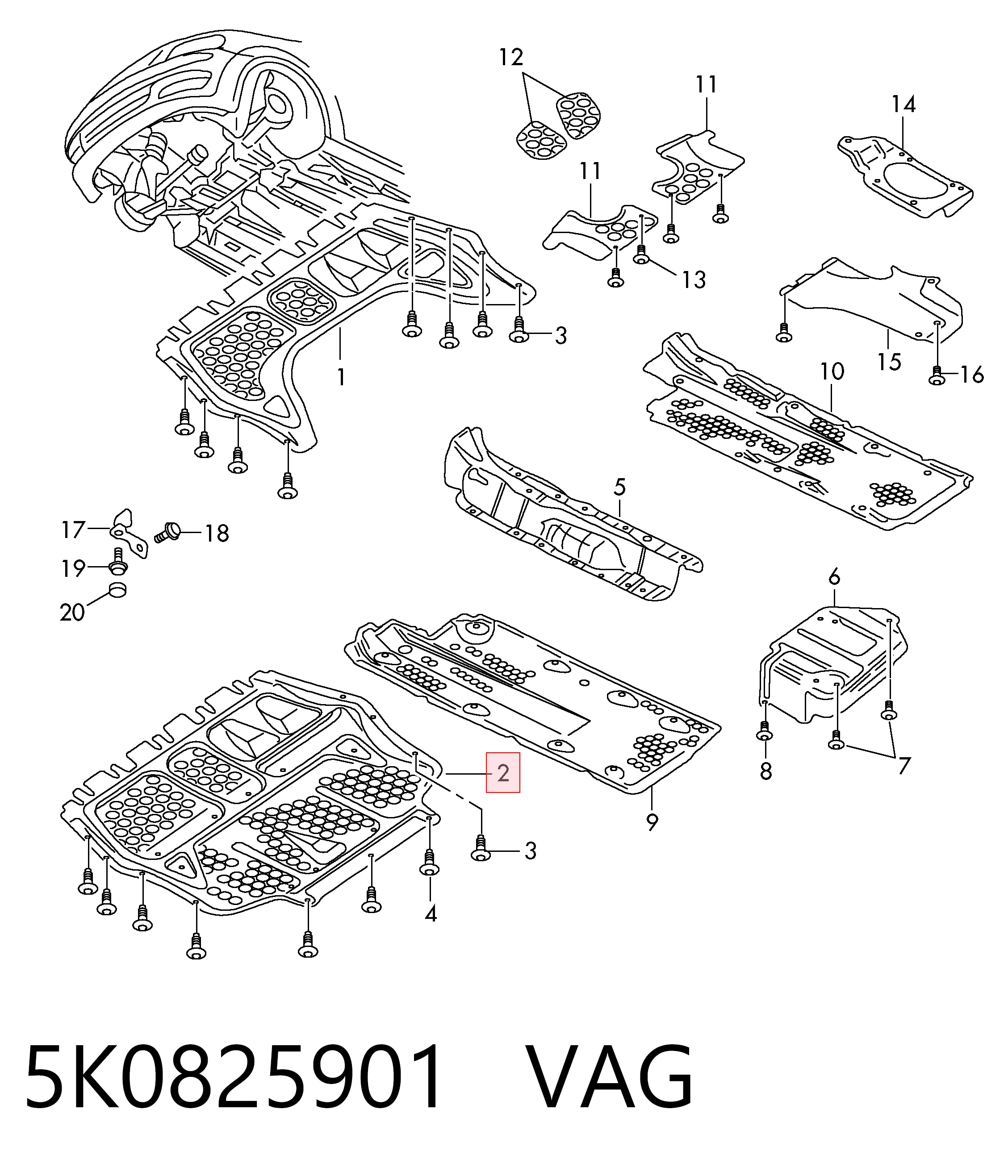 5K0825901 VAG Protector antiempotramiento del motor delantera