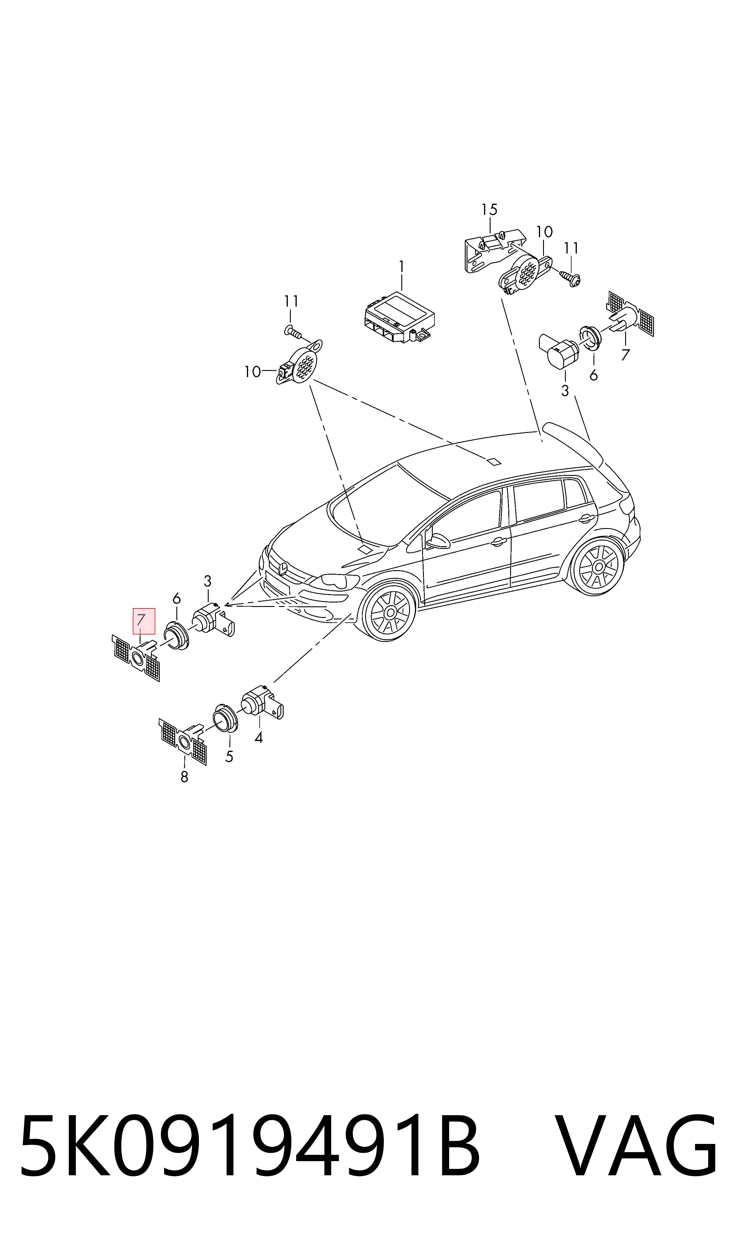 5K0919491B VAG Soporte del sensor de estacionamiento delantero lateral