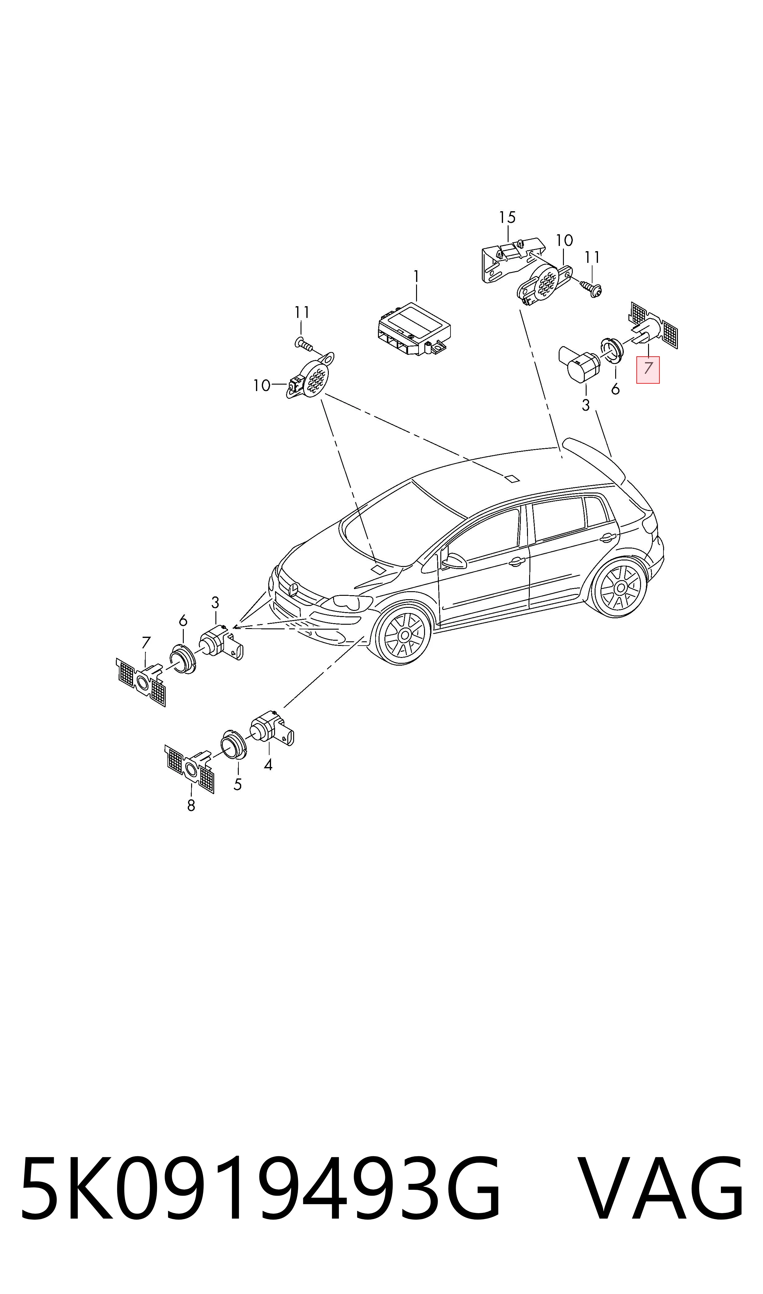 Soporte del sensor de estacionamiento delantero central VAG 5K0919493G precio, desde 13,37 EUR