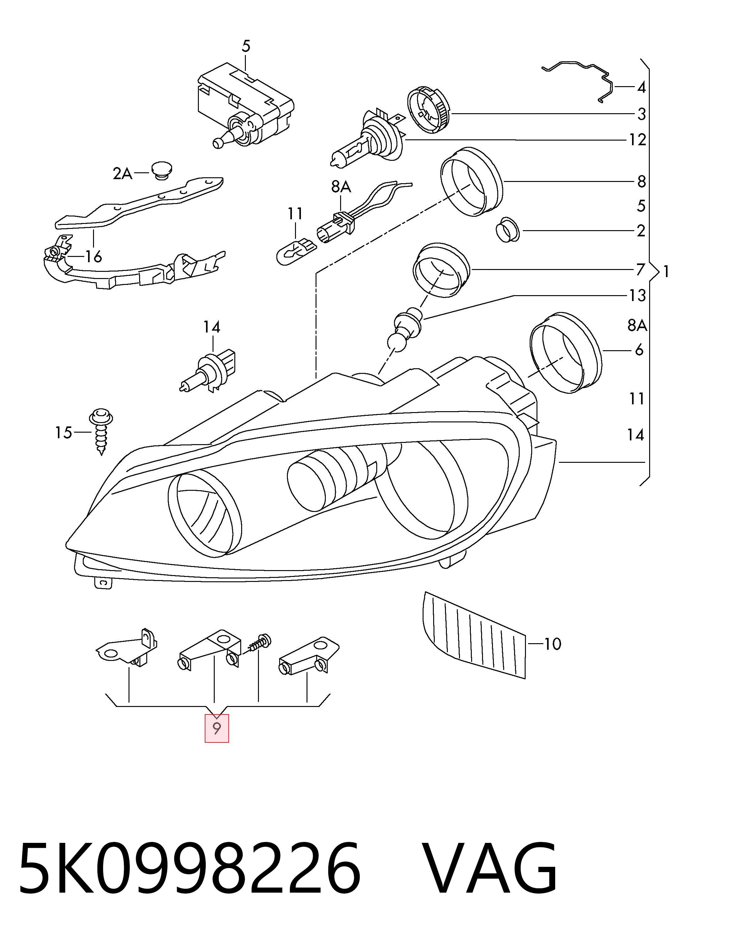 Comprar 5K0998226 VAG Soporte de fijación del faro delantero derecho