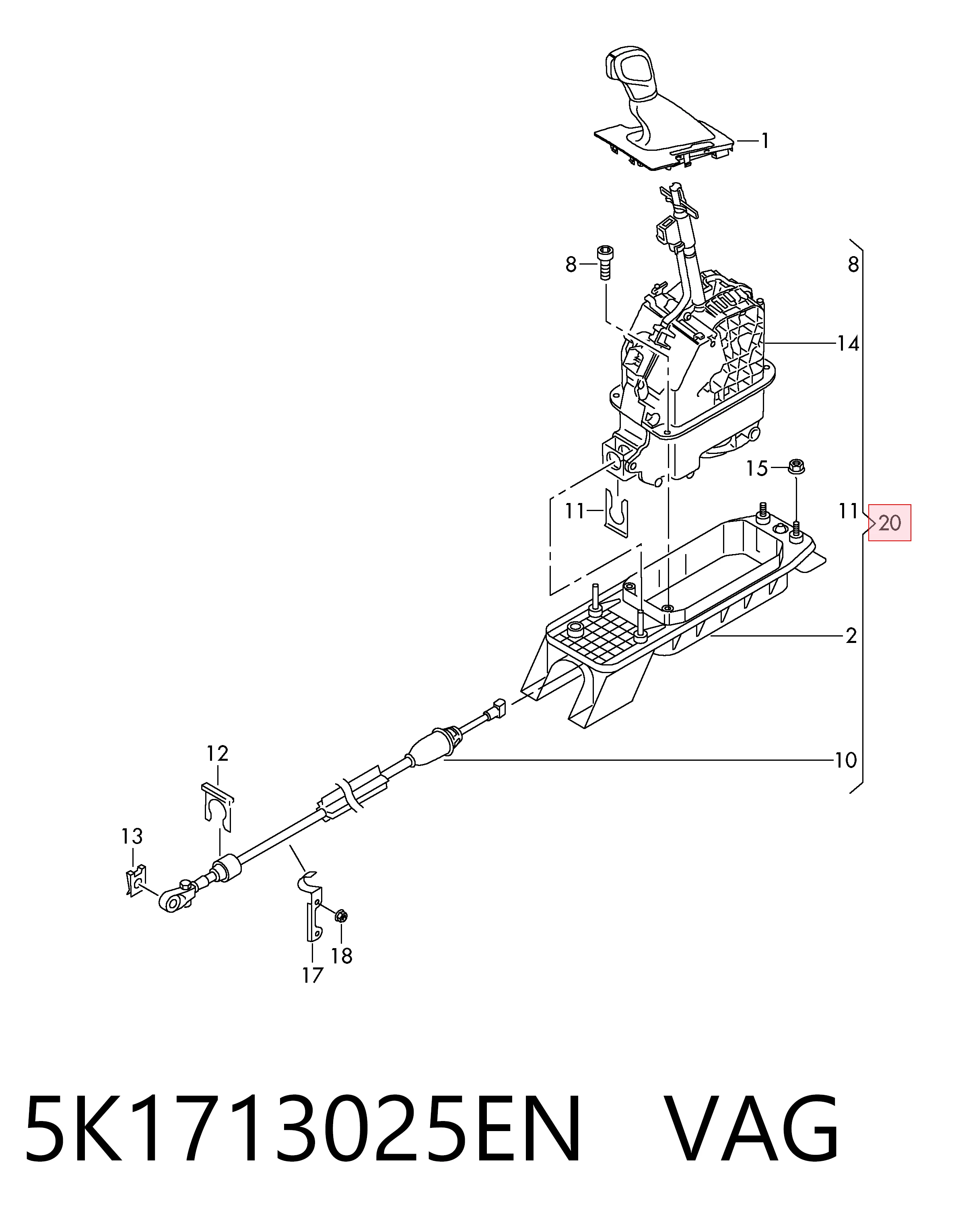 Mecanismo selector de marchas VAG 5K1713025EN precio, desde 843,48 EUR