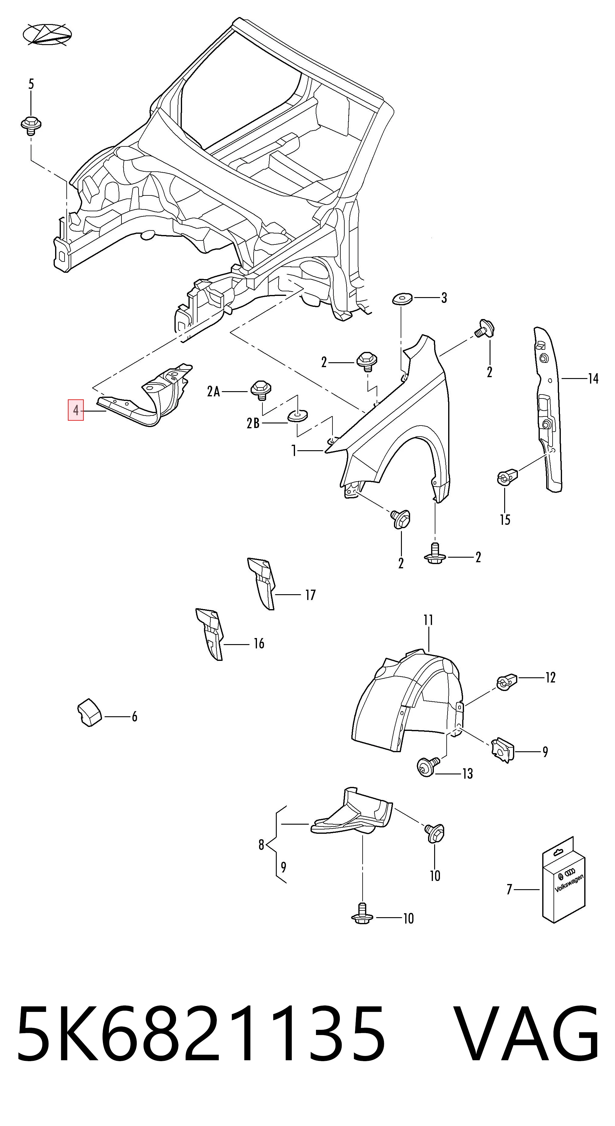 5K6821135 VAG Soporte delantero izquierdo para aleta delantera