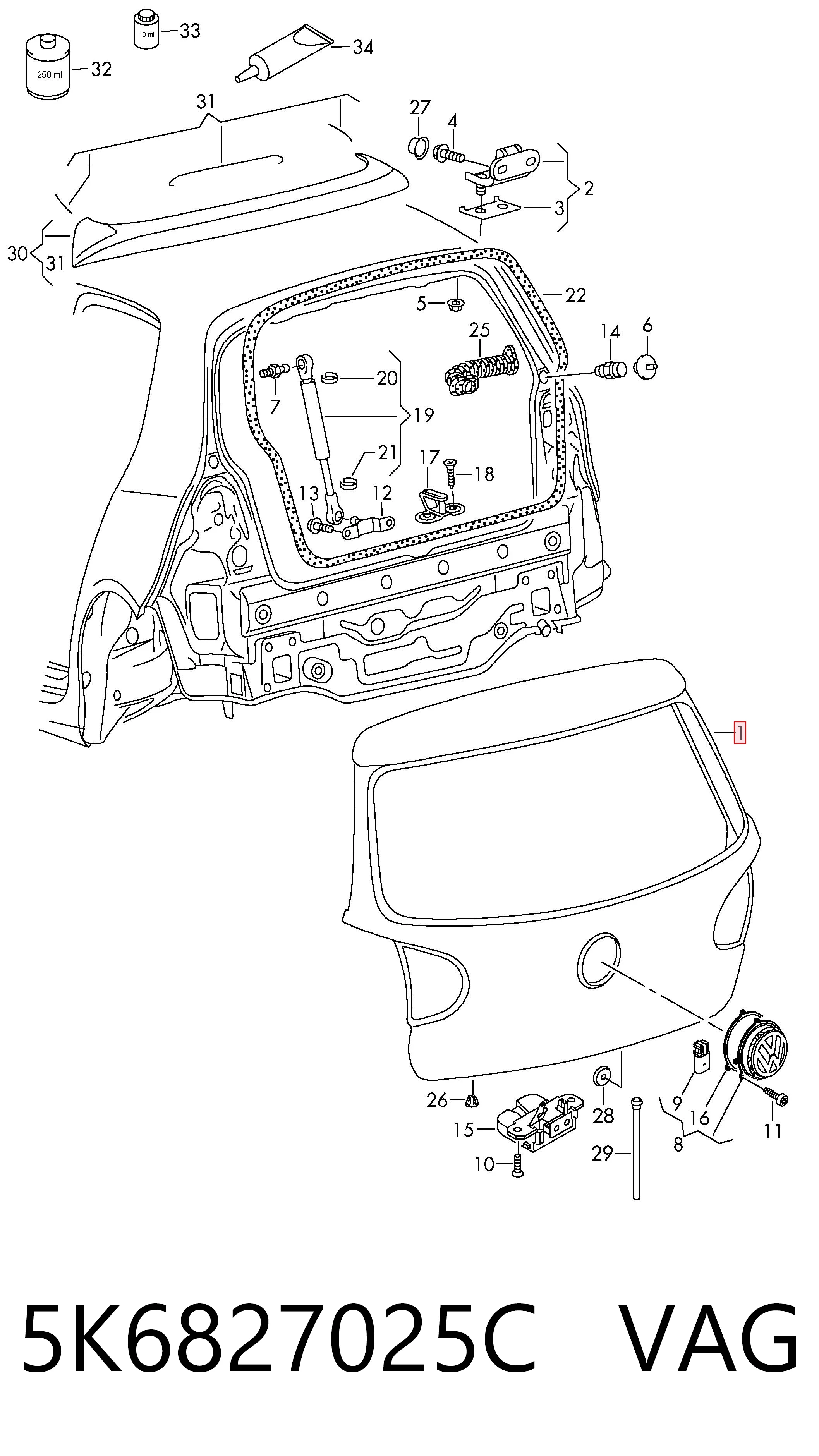 Porton trasero para Volkswagen Golf VI 5K1