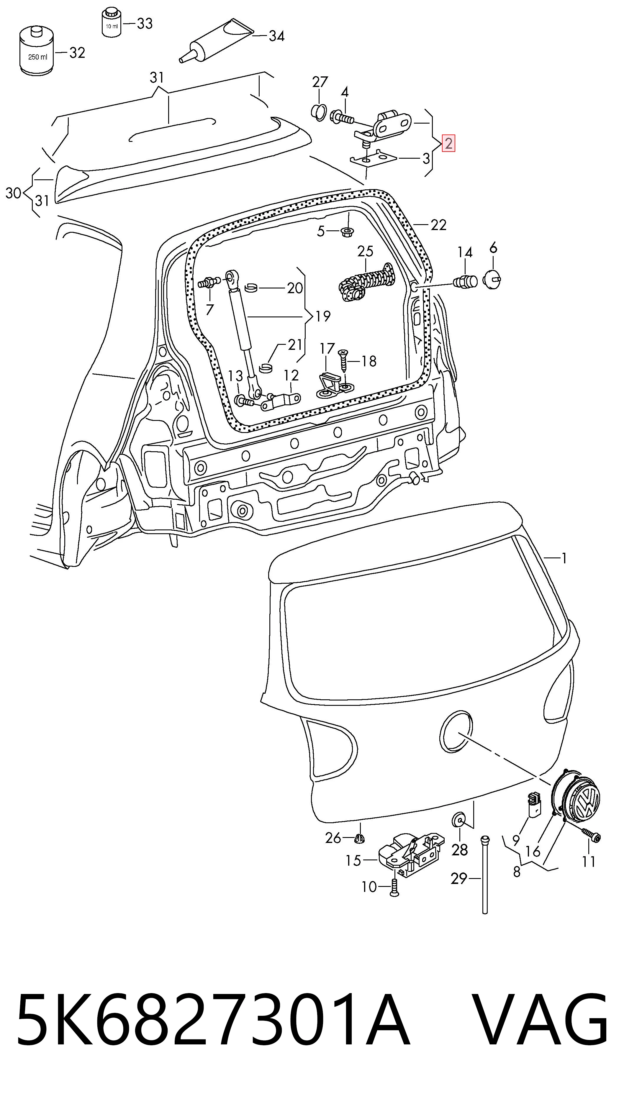 5K6827301A VAG Bisagra de puerta trasera