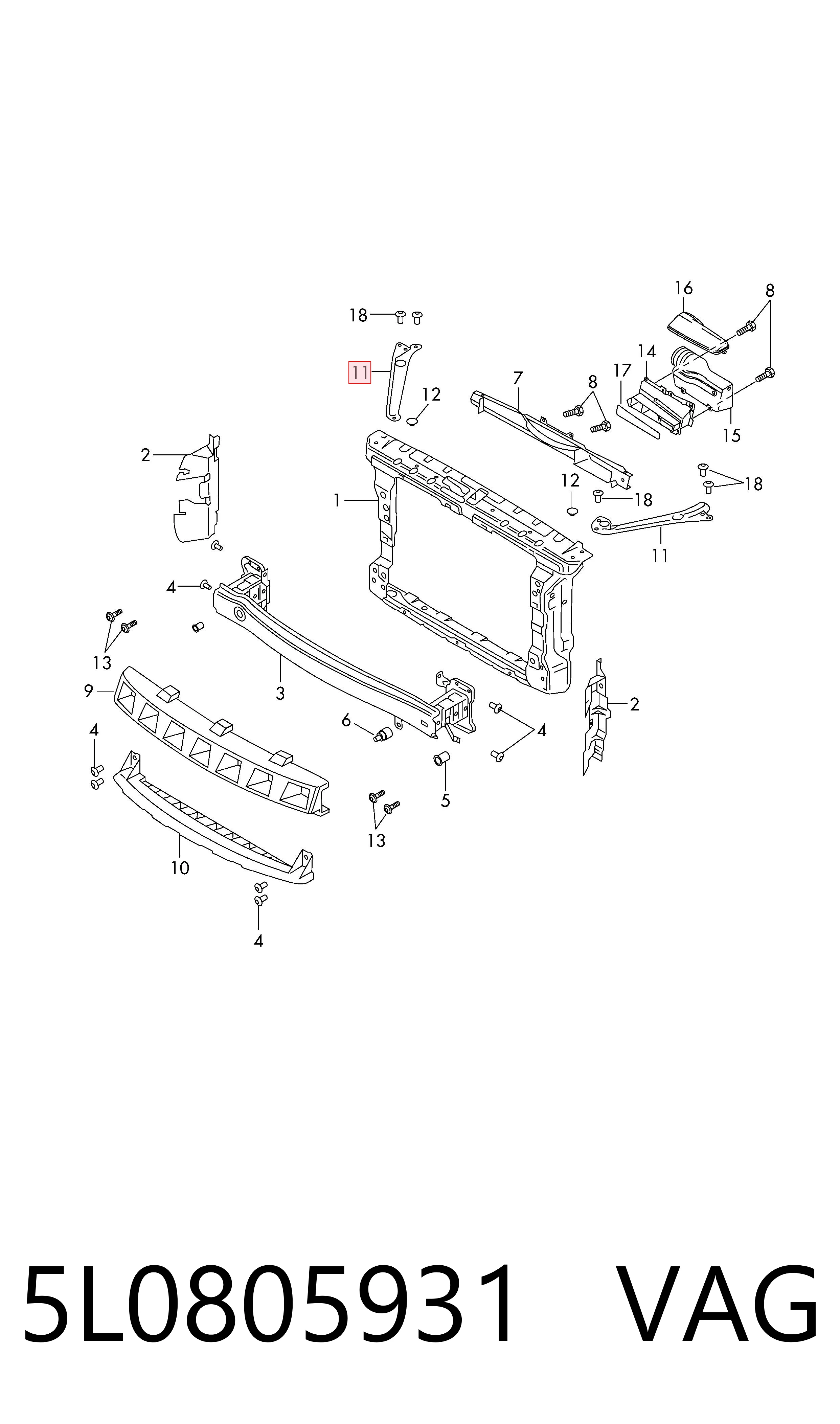 5L0805931 VAG Soporte superior del marco del radiador