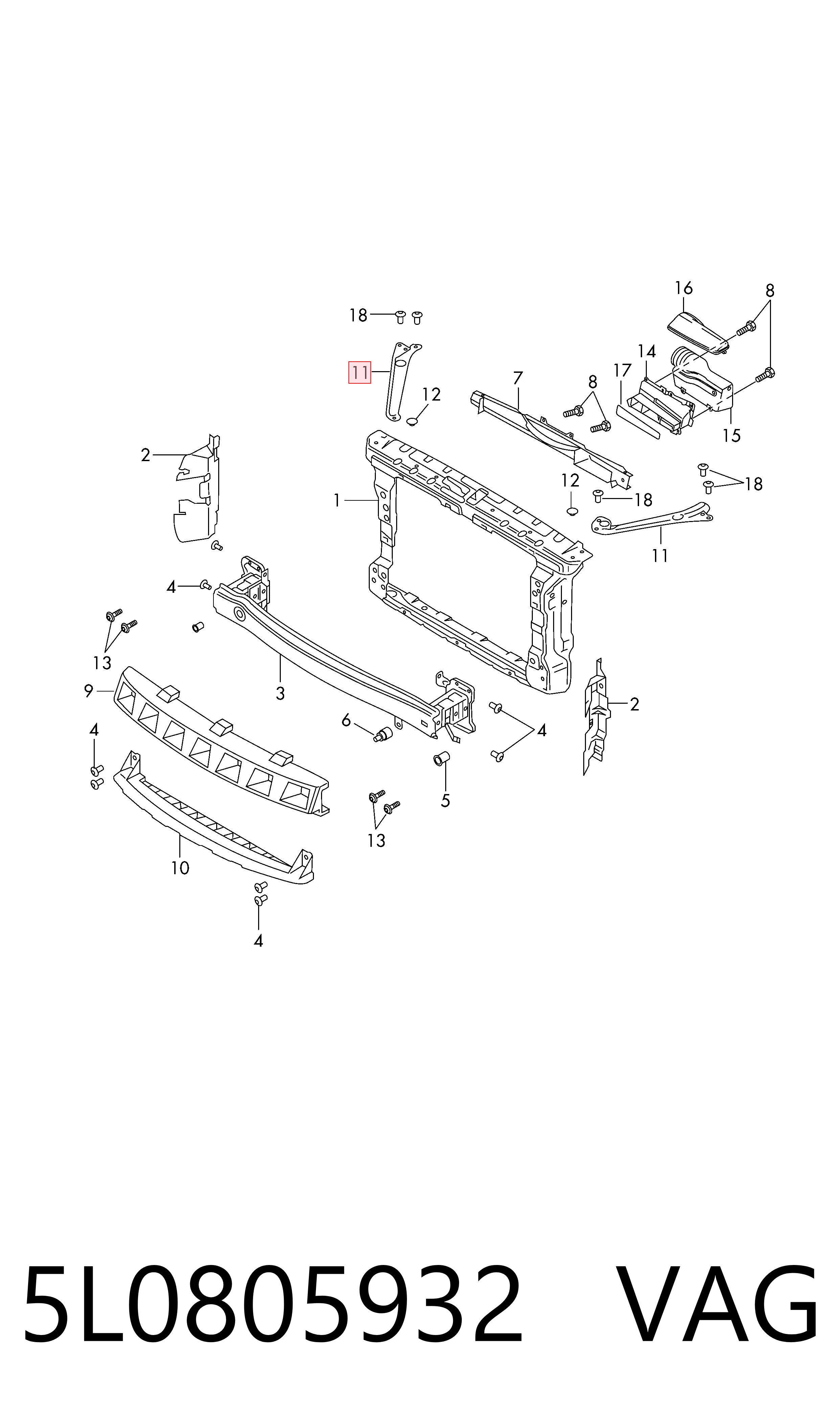 5L0805932 VAG Soporte superior del marco del radiador