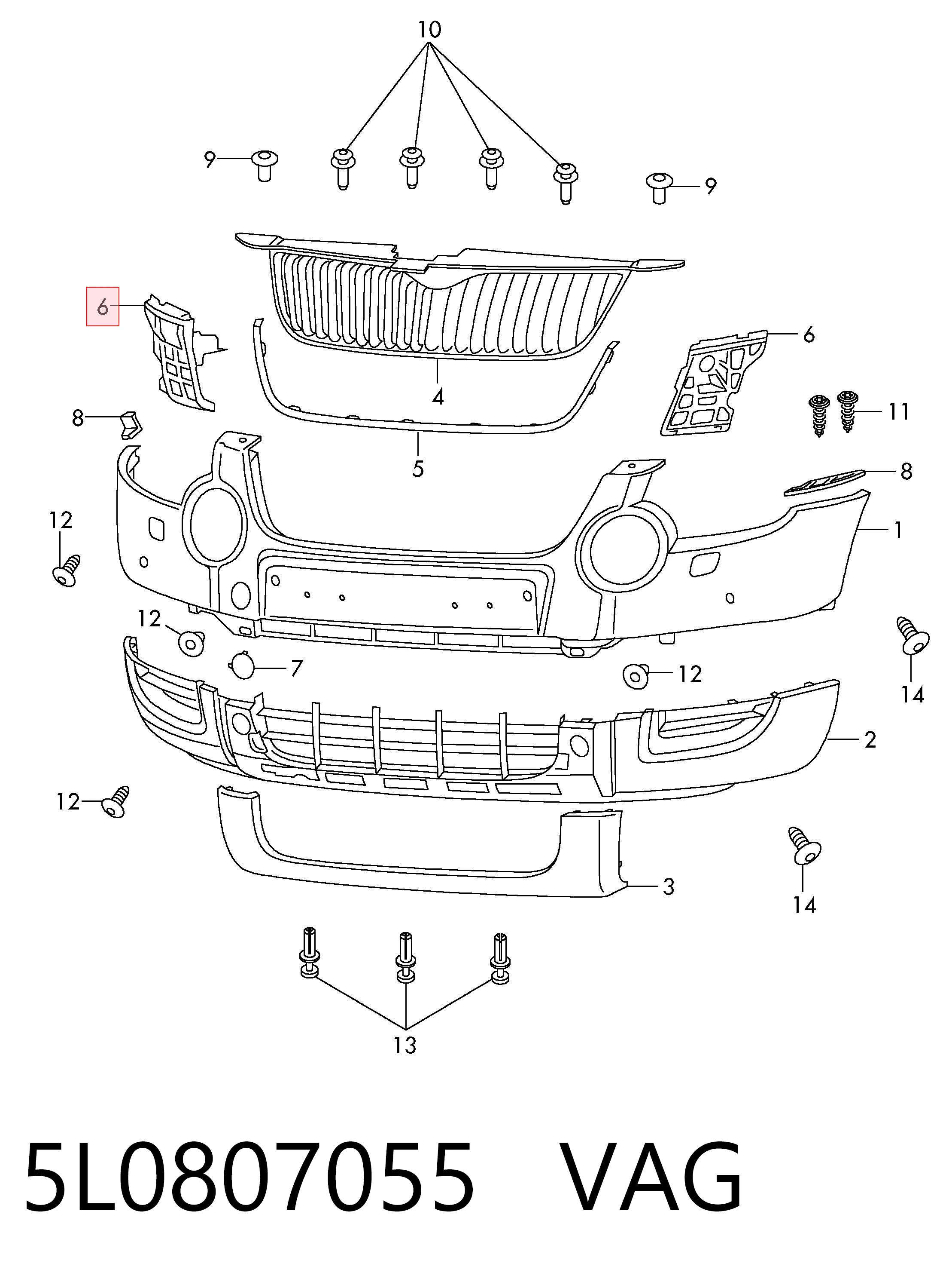 5L0807055 VAG Soporte de parachoques delantero izquierdo