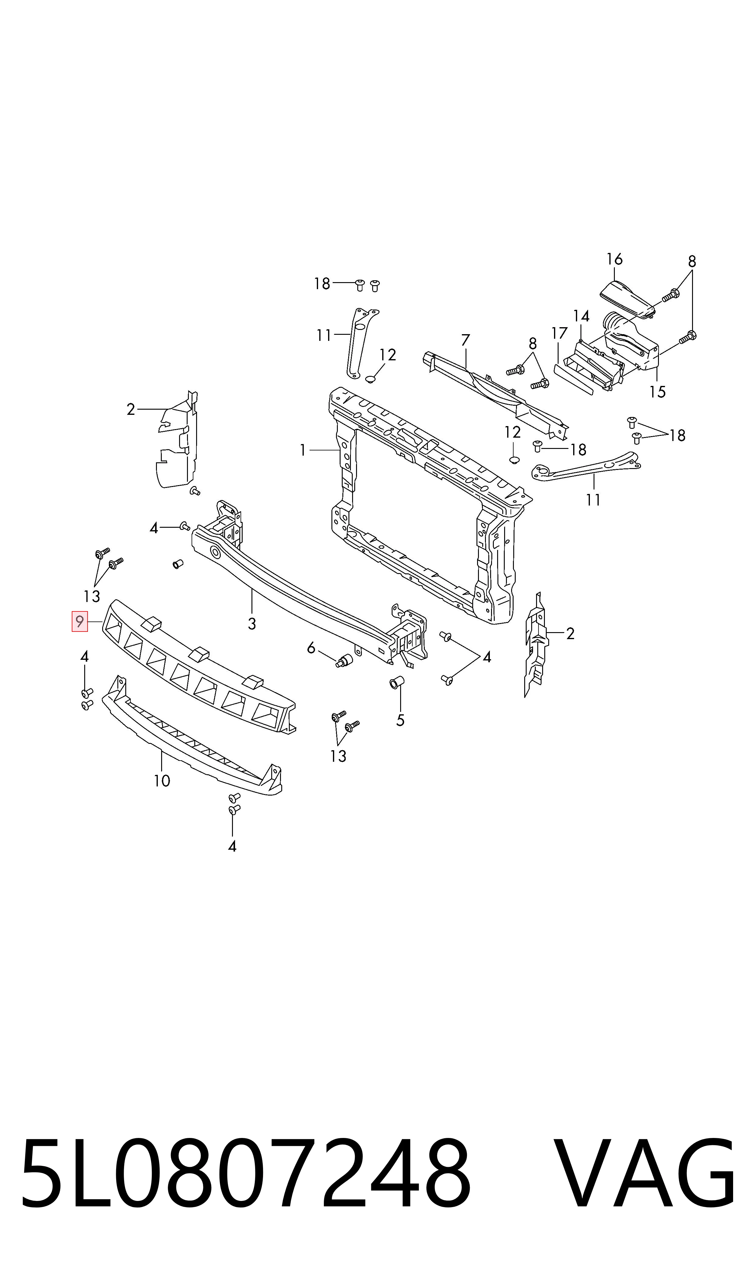 5L0807248 VAG Absorbedor del parachoques delantero