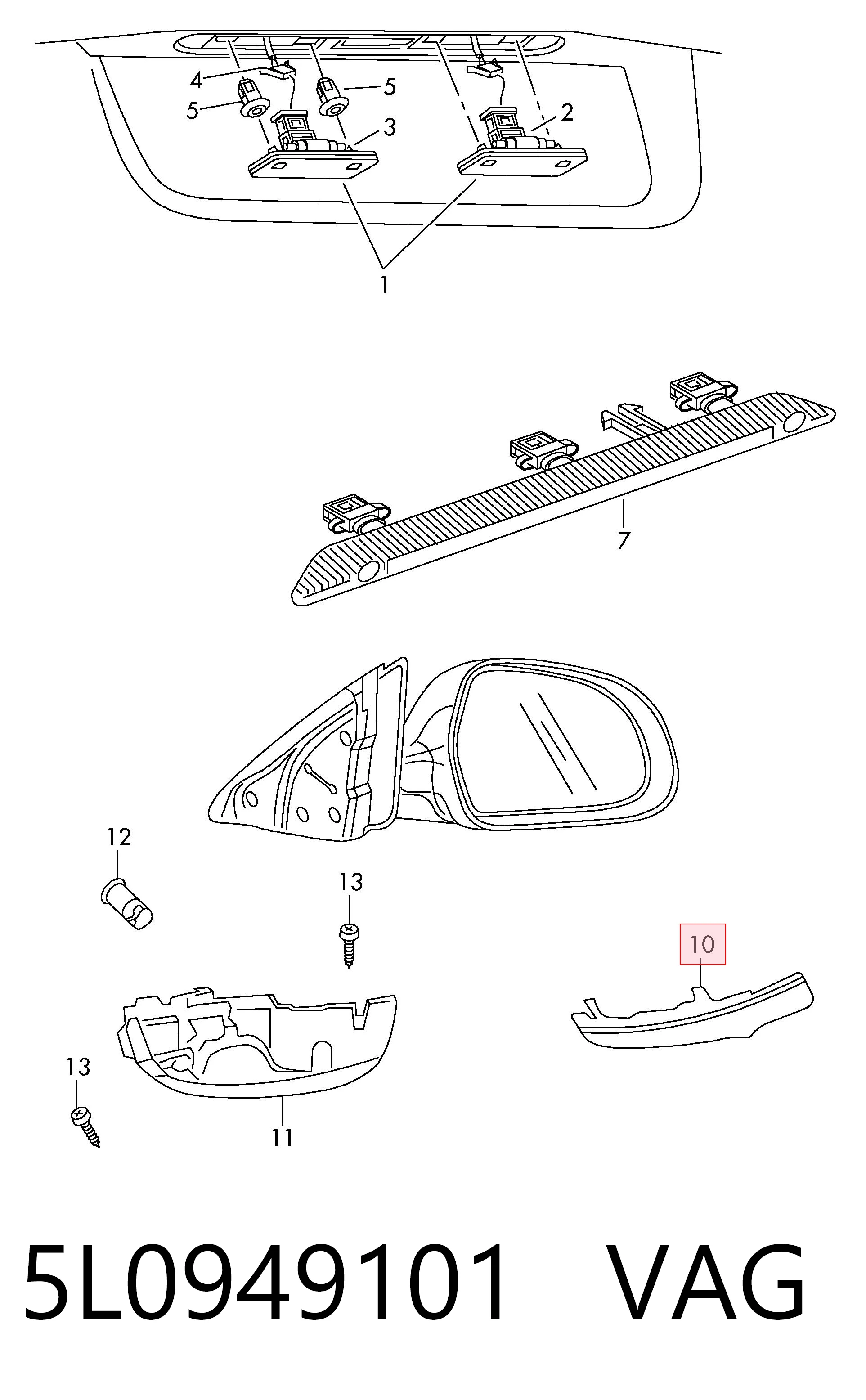 5L0949101 VAG Luz intermitente de espejo retrovisor izquierdo