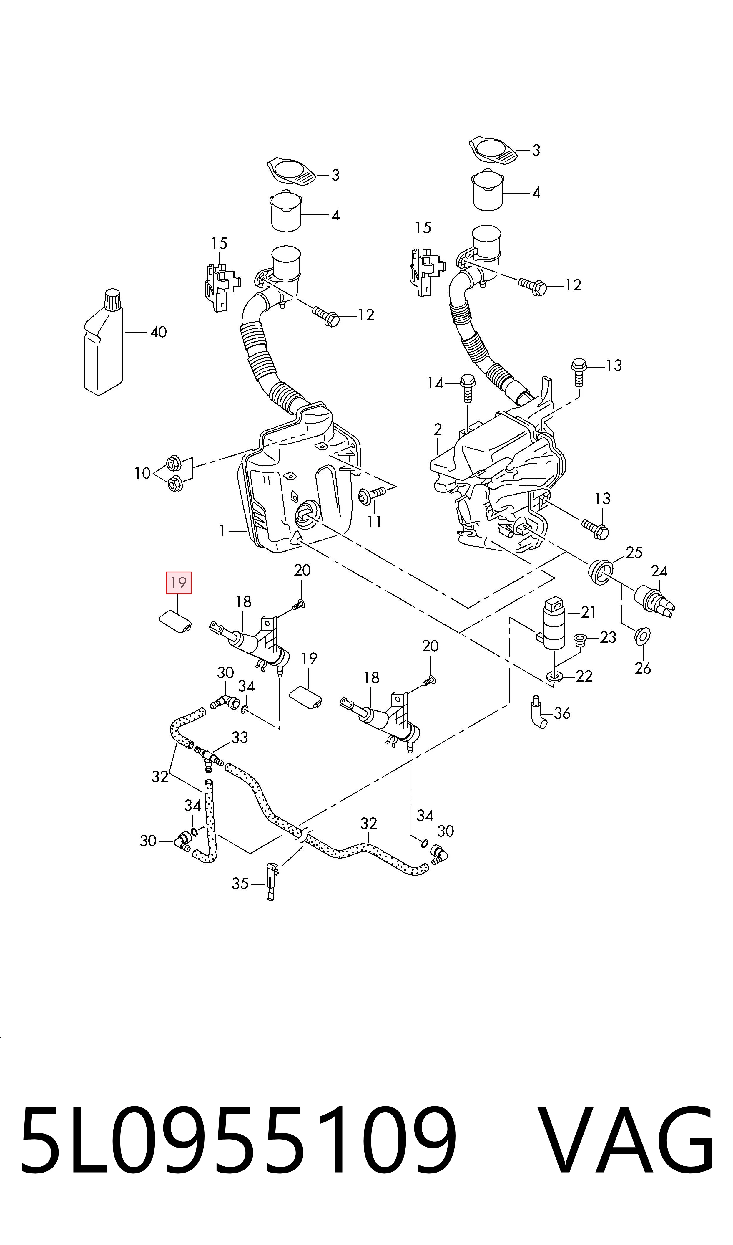 5L0955109 VAG Tapa de boquilla lavafaros delantero