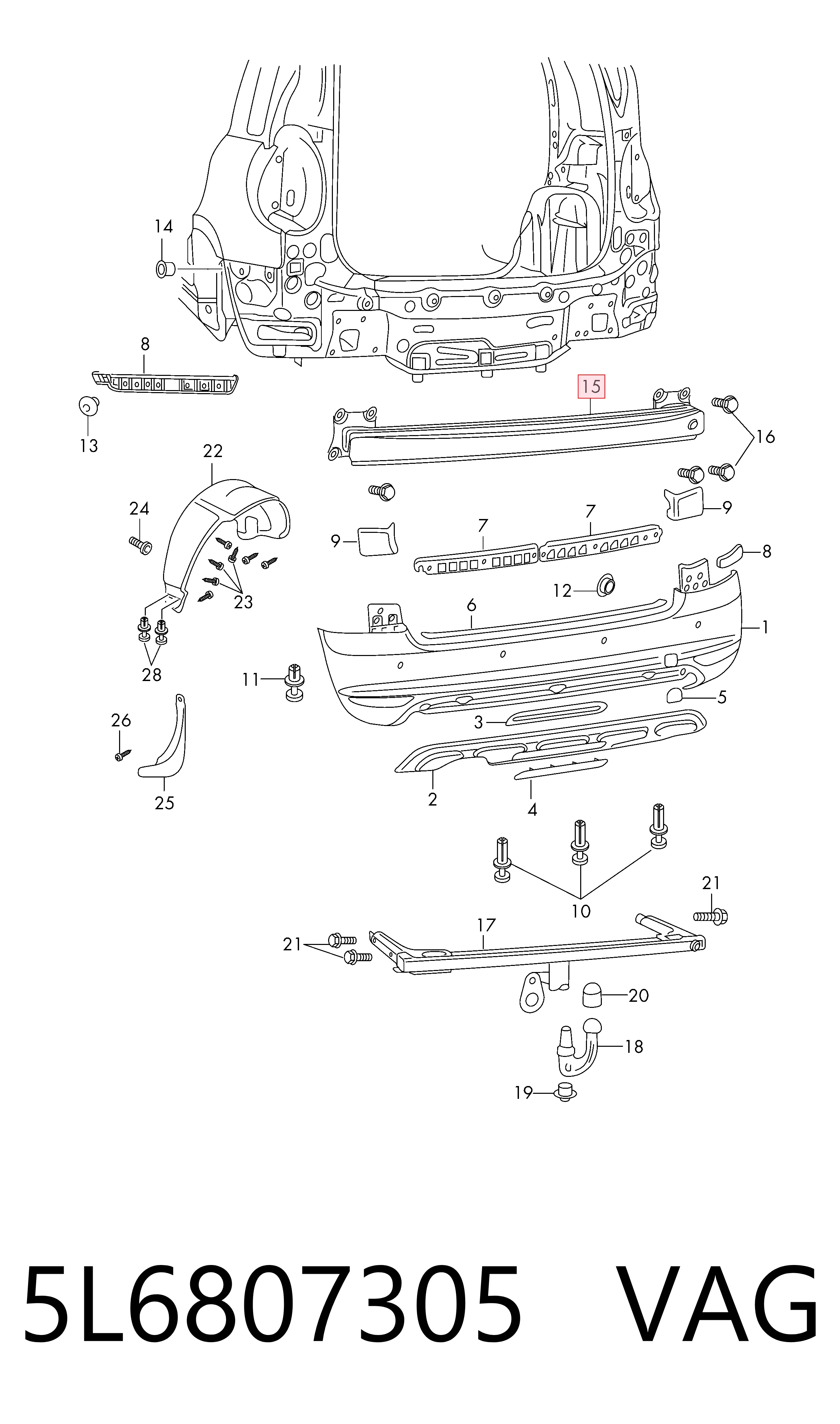 Refuerzo parachoques trasero para Skoda Yeti  5L