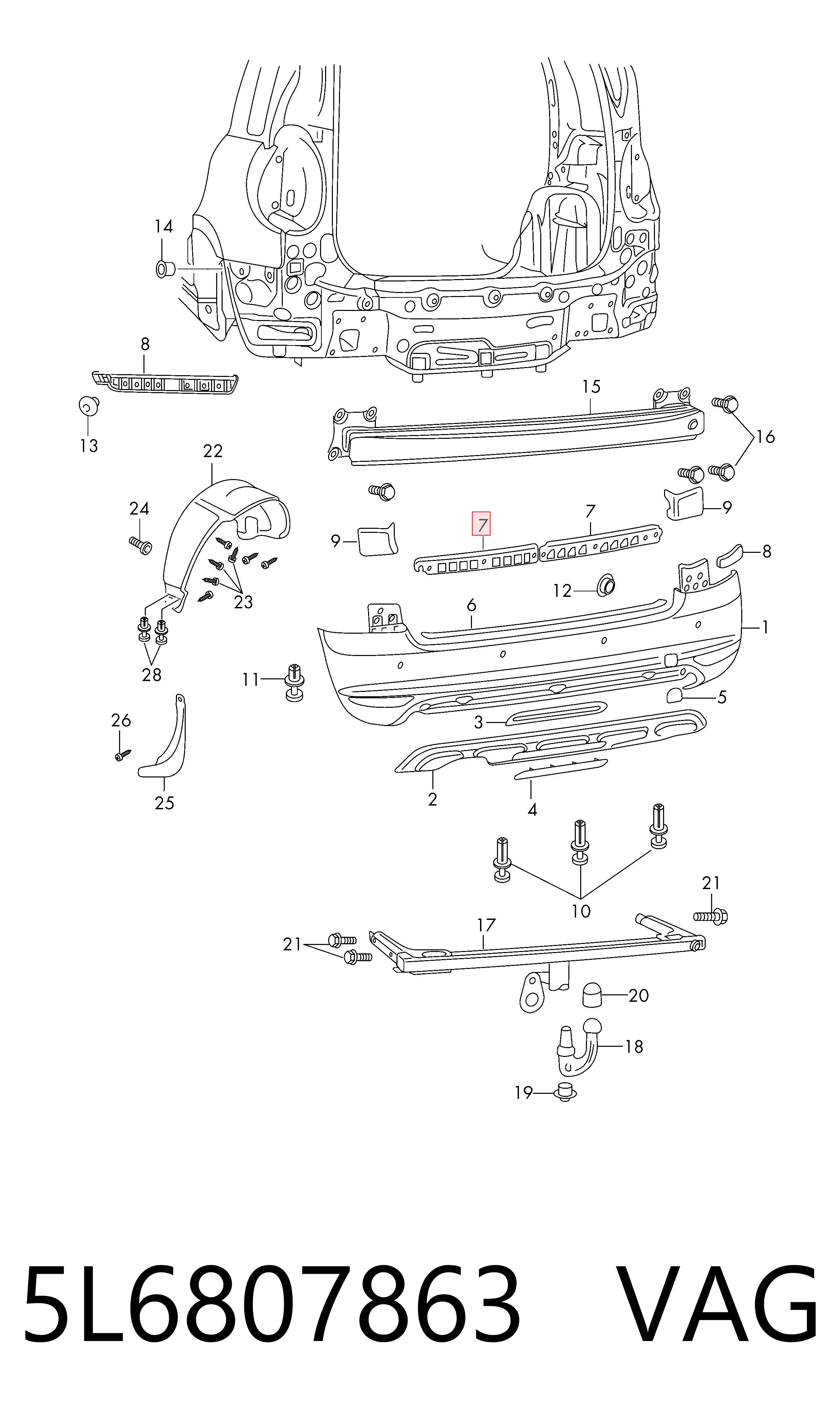 5L6807863 VAG Soporte de parachoques trasero izquierdo
