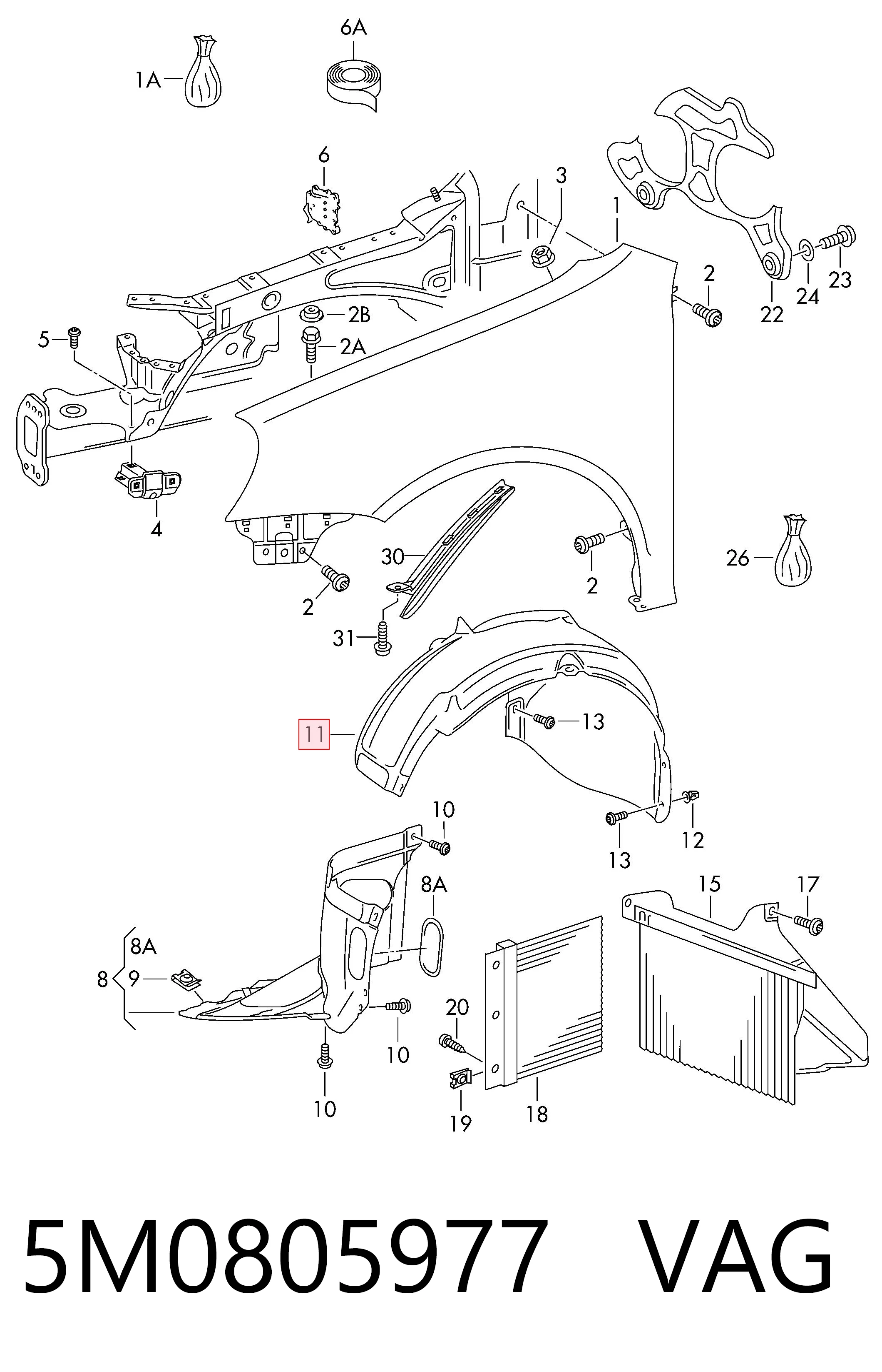 Paso de rueda delantero izquierdo trasero 5M0805977 VAG