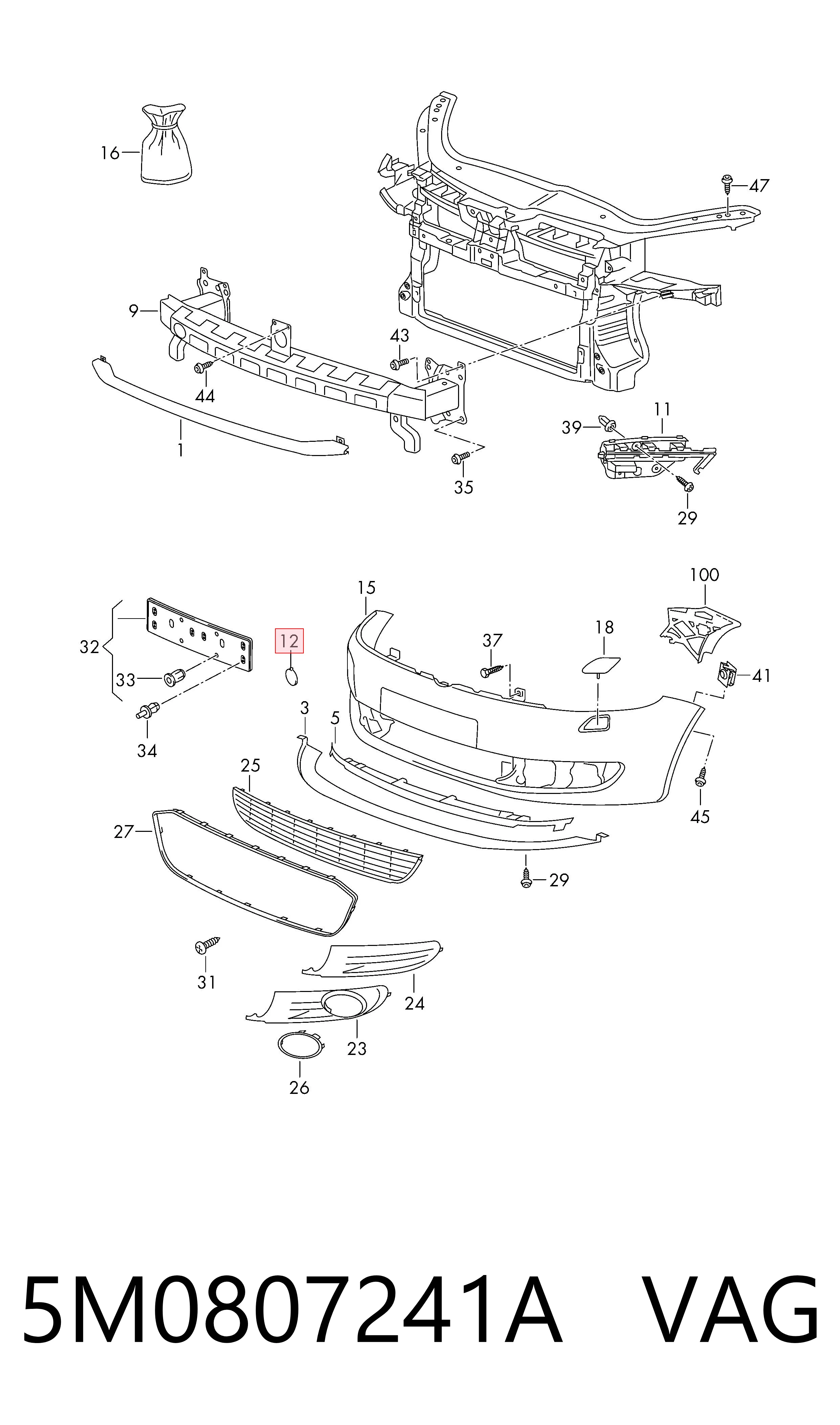 Cobertura de parachoques, enganche de remolque, delantera  Volkswagen Golf V (2004-2013)