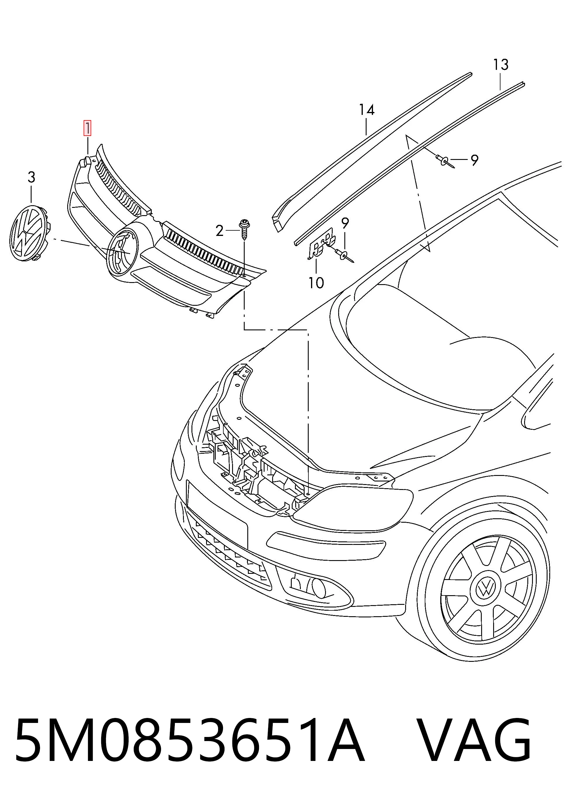  Parrilla Volkswagen Golf 