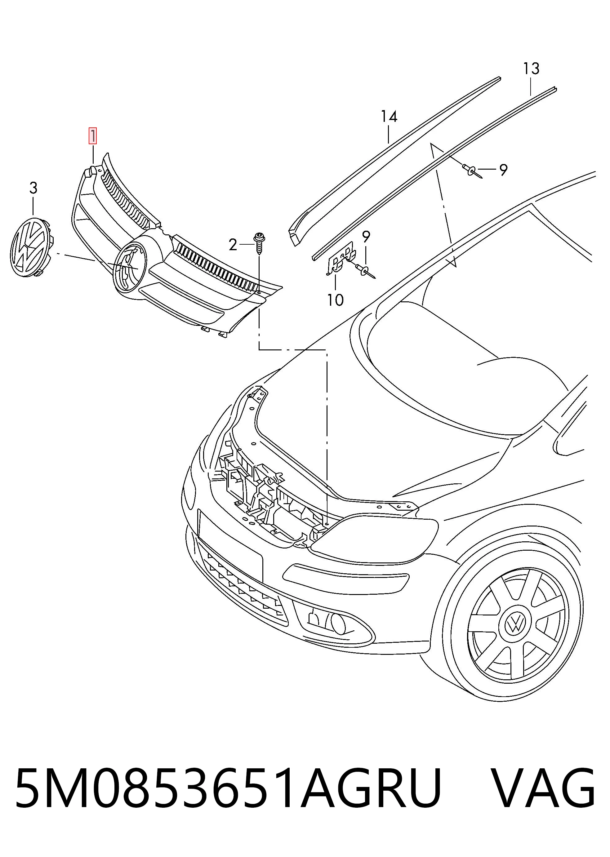 Comprar Parrilla del radiador Volkswagen Golf V 5M1, 521 a bajo precio