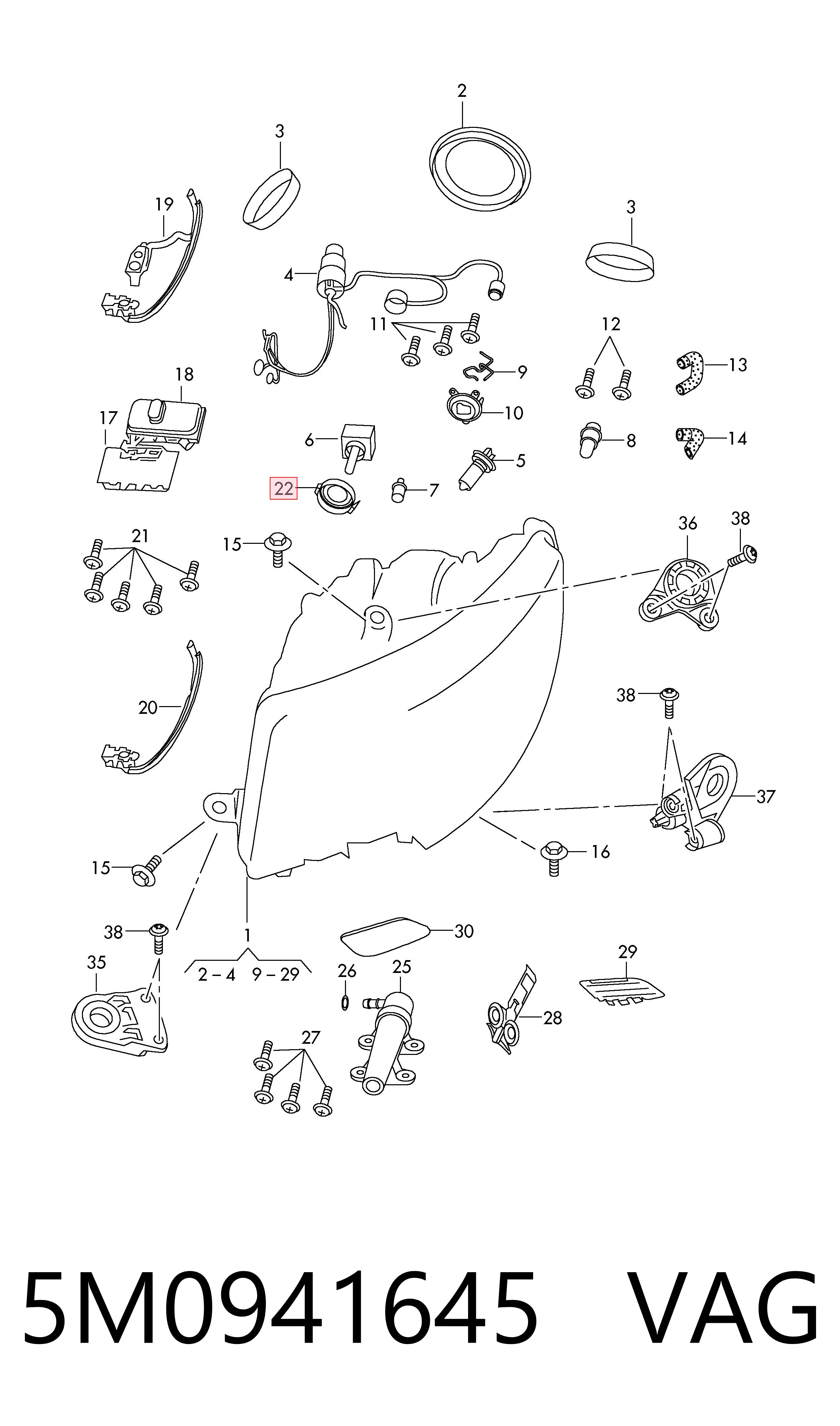 5M0941645 VAG Portalámparas de faro