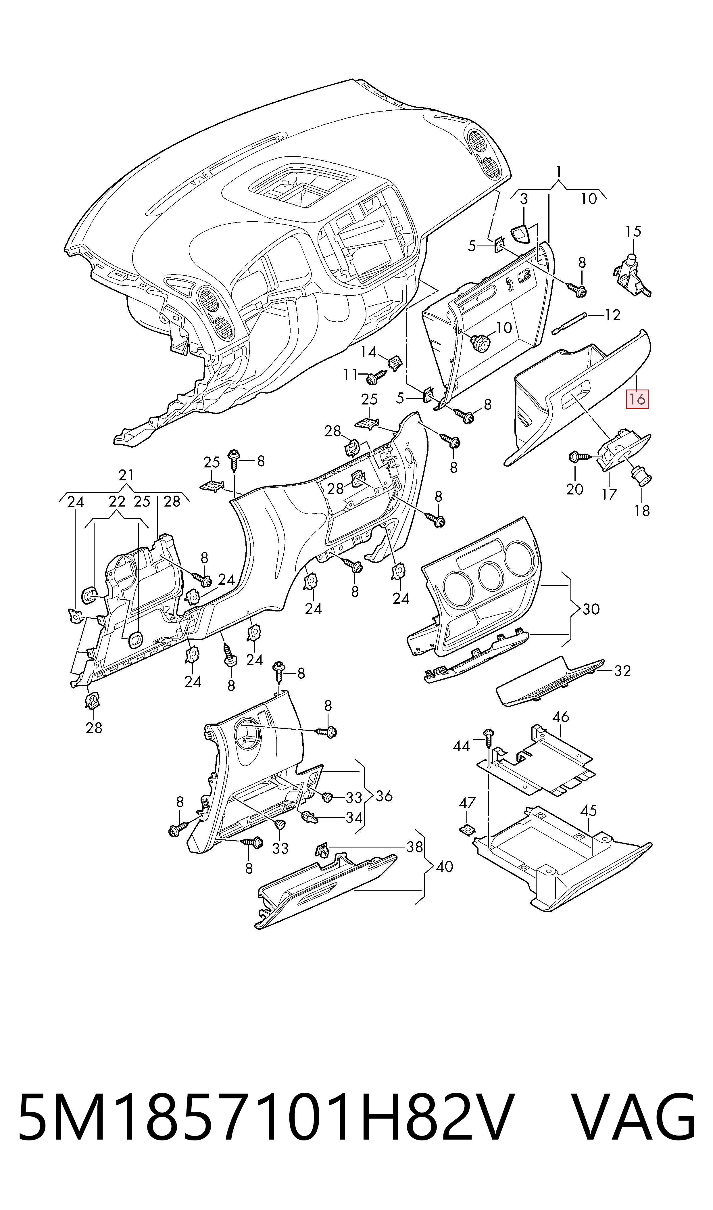 Tapa guantera para Volkswagen Tiguan I 5N1, 5N2