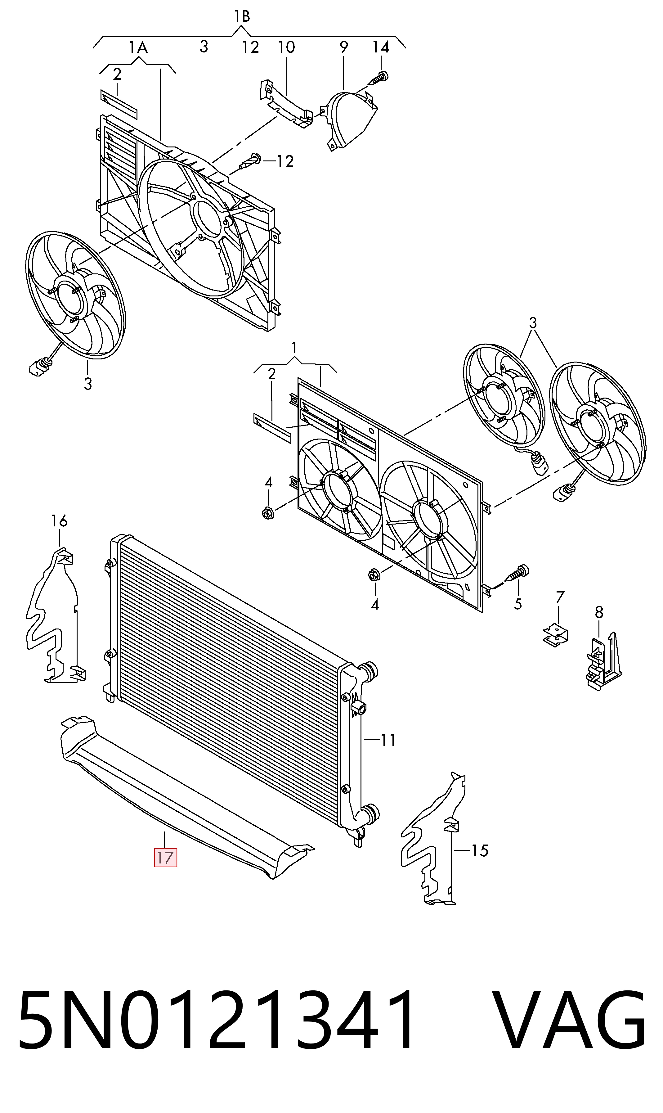 5N0121341 VAG Deflector de aire inferior del radiador