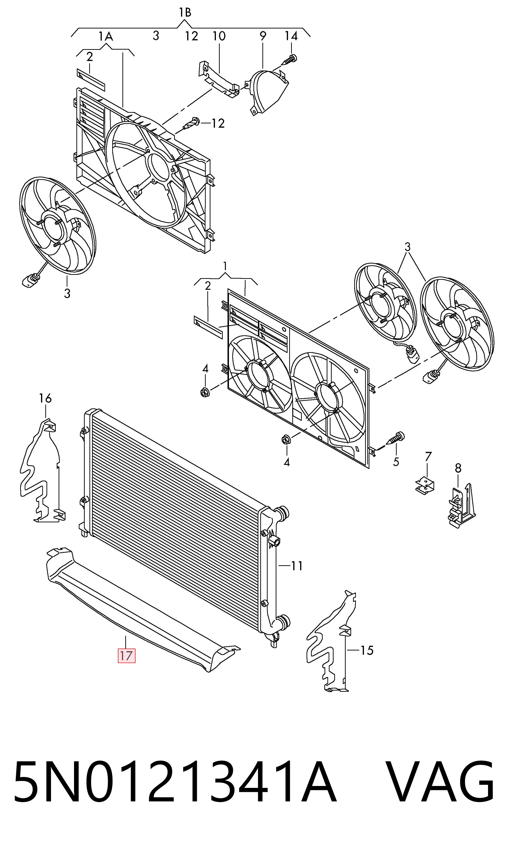 5N0121341A VAG Deflector de aire inferior del radiador