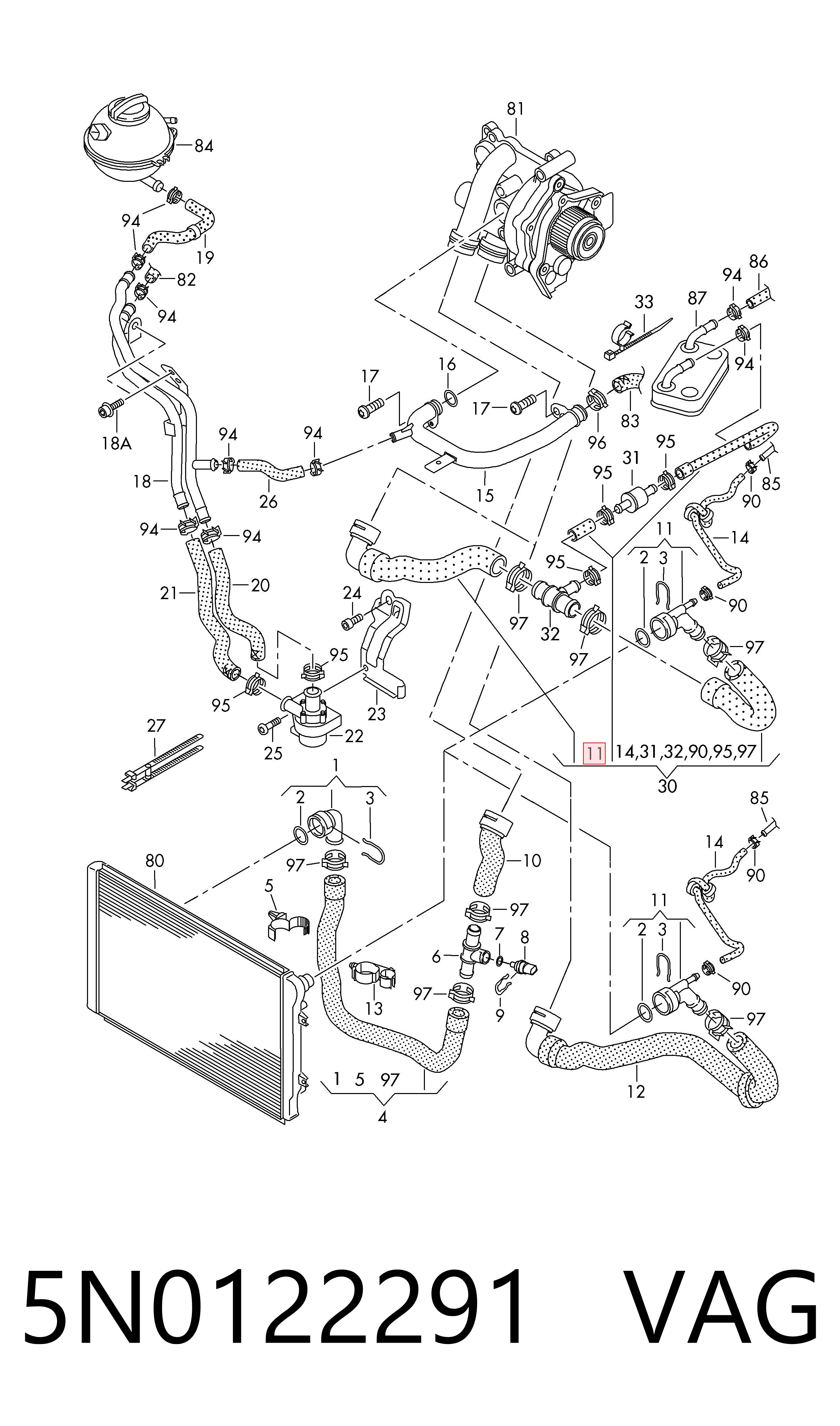 5N0122291 VAG Brida del sistema de refrigeración (triple unión)