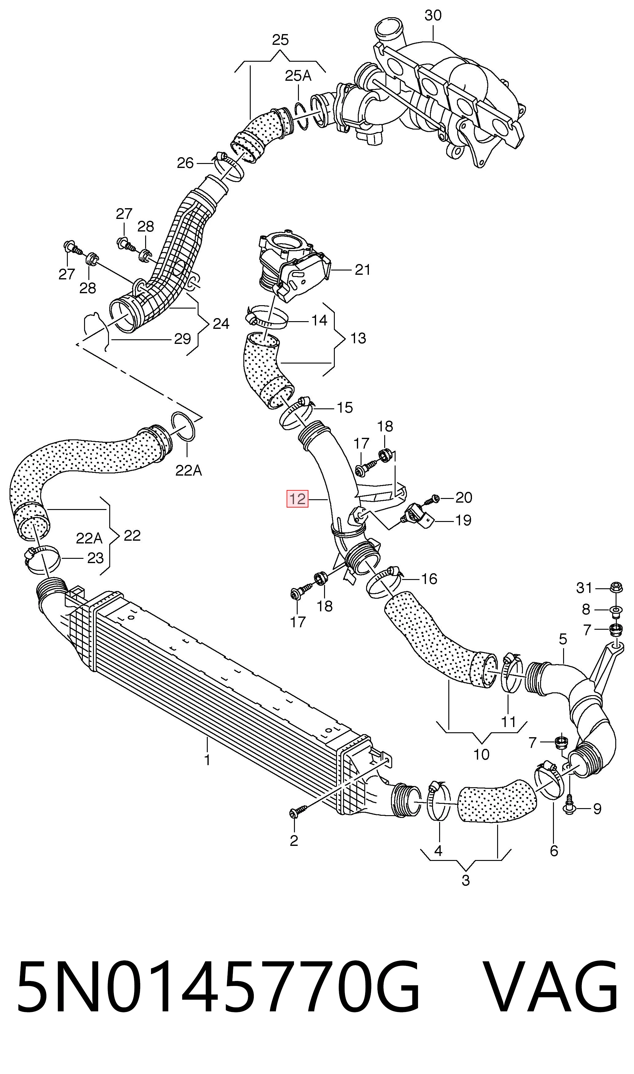 5N0145770G VAG Manguera del intercooler
