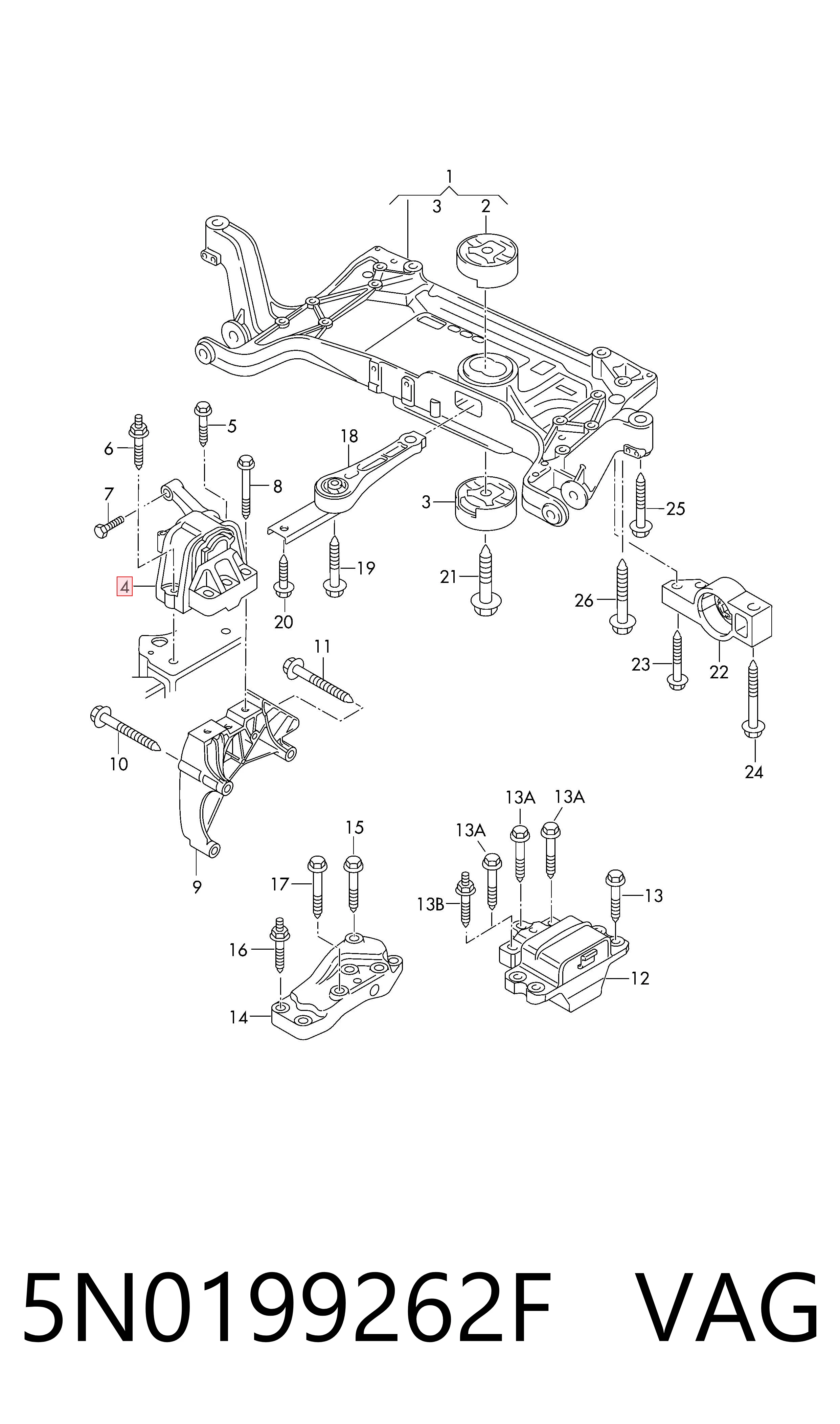 5N0199262F VAG Soporte de motor derecho