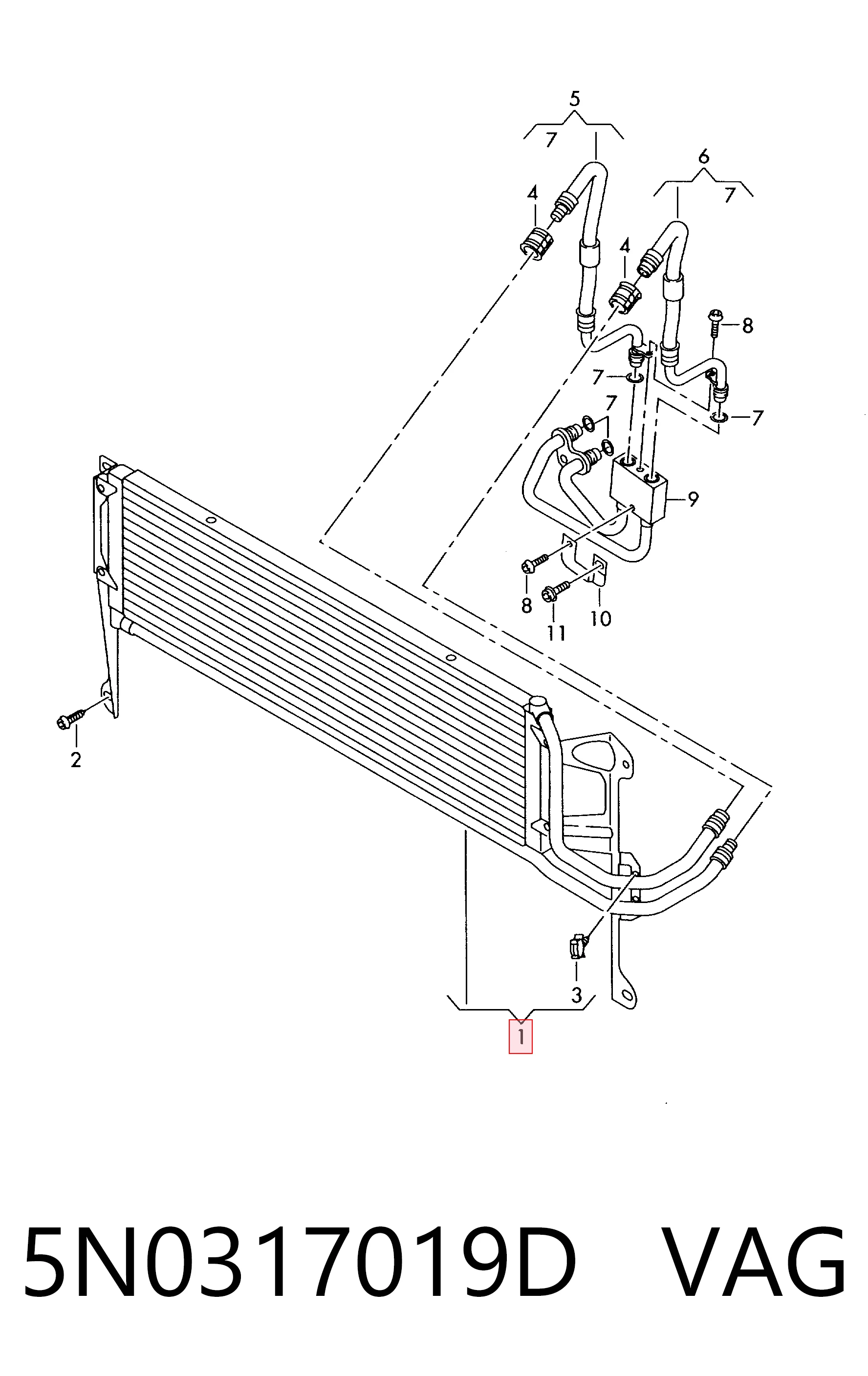 5N0317019D VAG Radiador de refrigeración de la transmisión