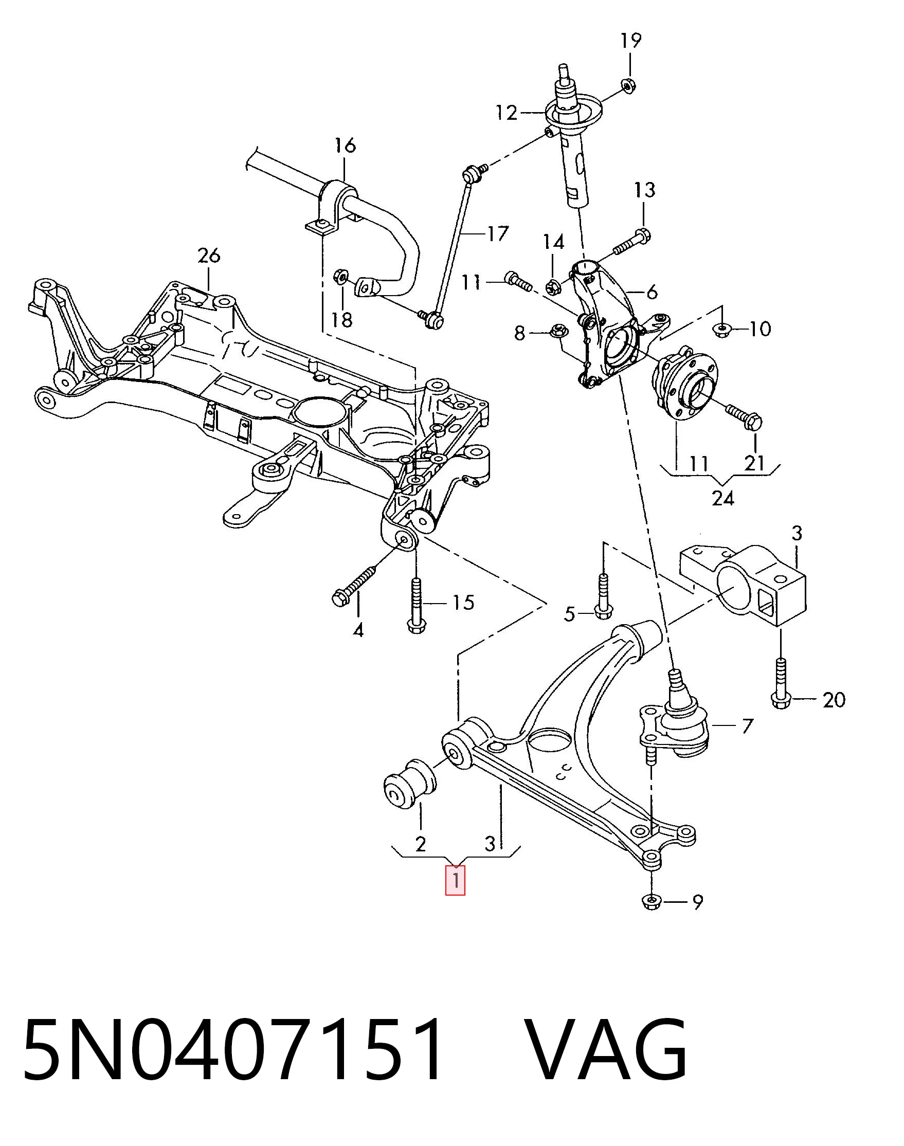 5N0407151 VAG Brazo inferior izquierdo de la suspensión delantera