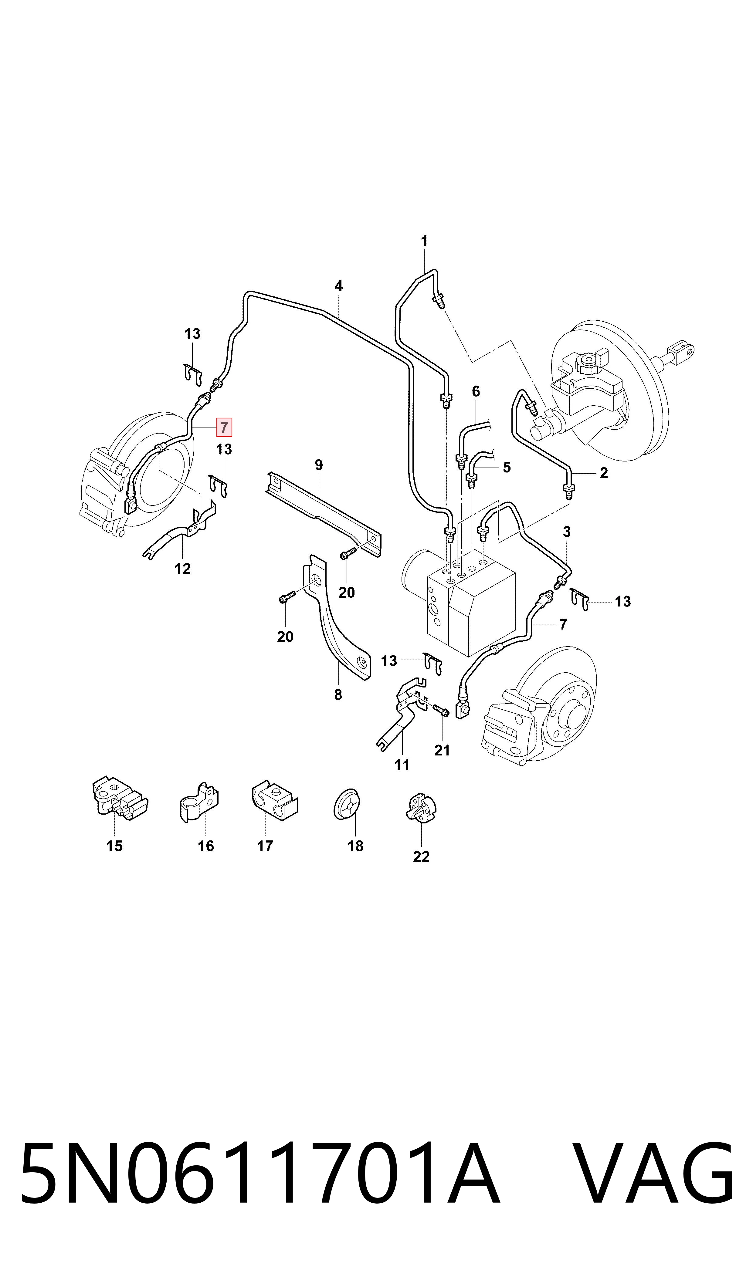 5N0611701A VAG Tubo de frenos delantero