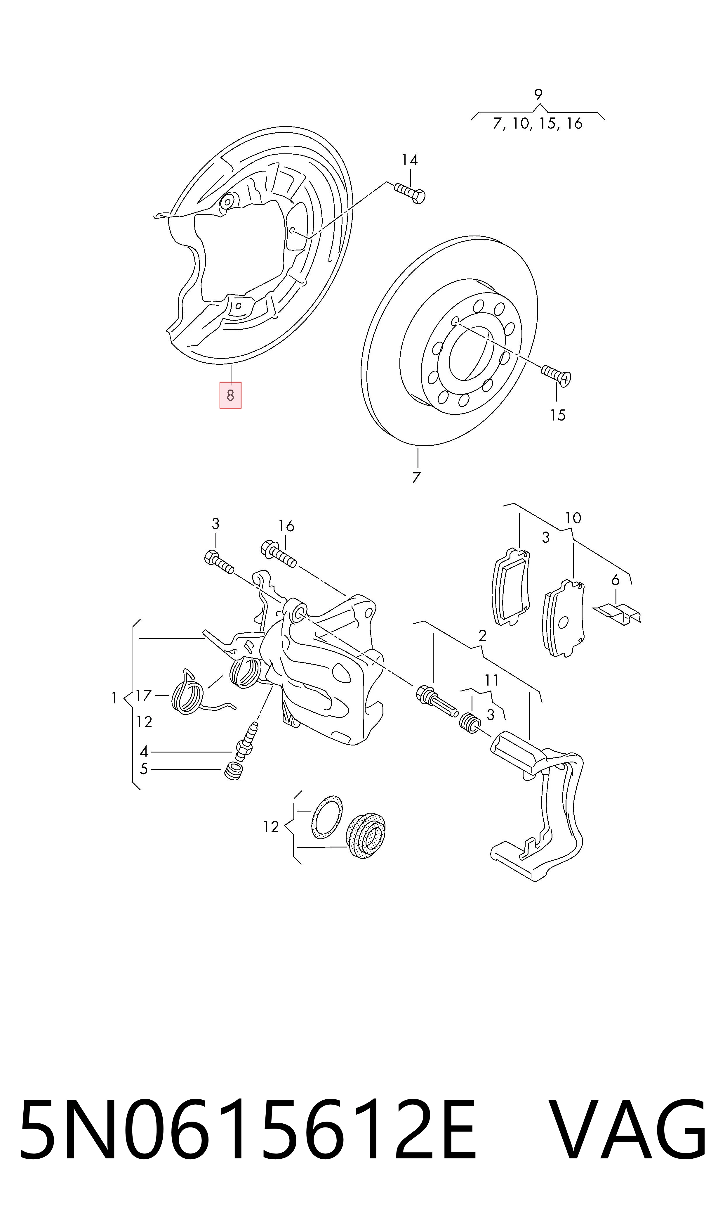 5N0615612E VAG Protector de disco de freno trasero derecho