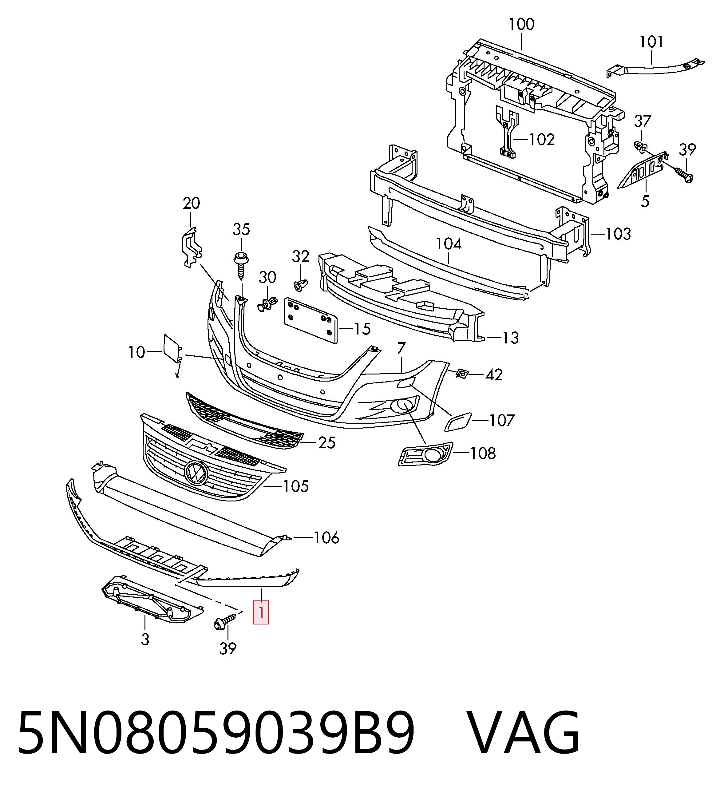 Spoiler delantero VAG 5N08059039B9 precio, desde 89,10 EUR
