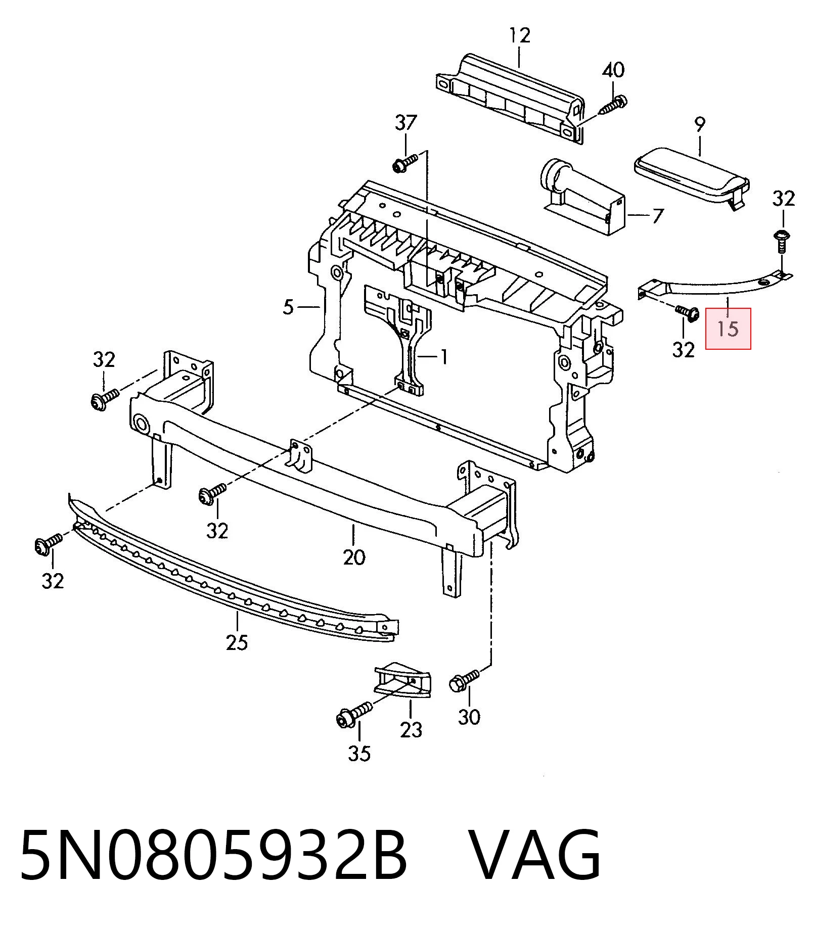 5N0805932B VAG Soporte de parachoques delantero derecho