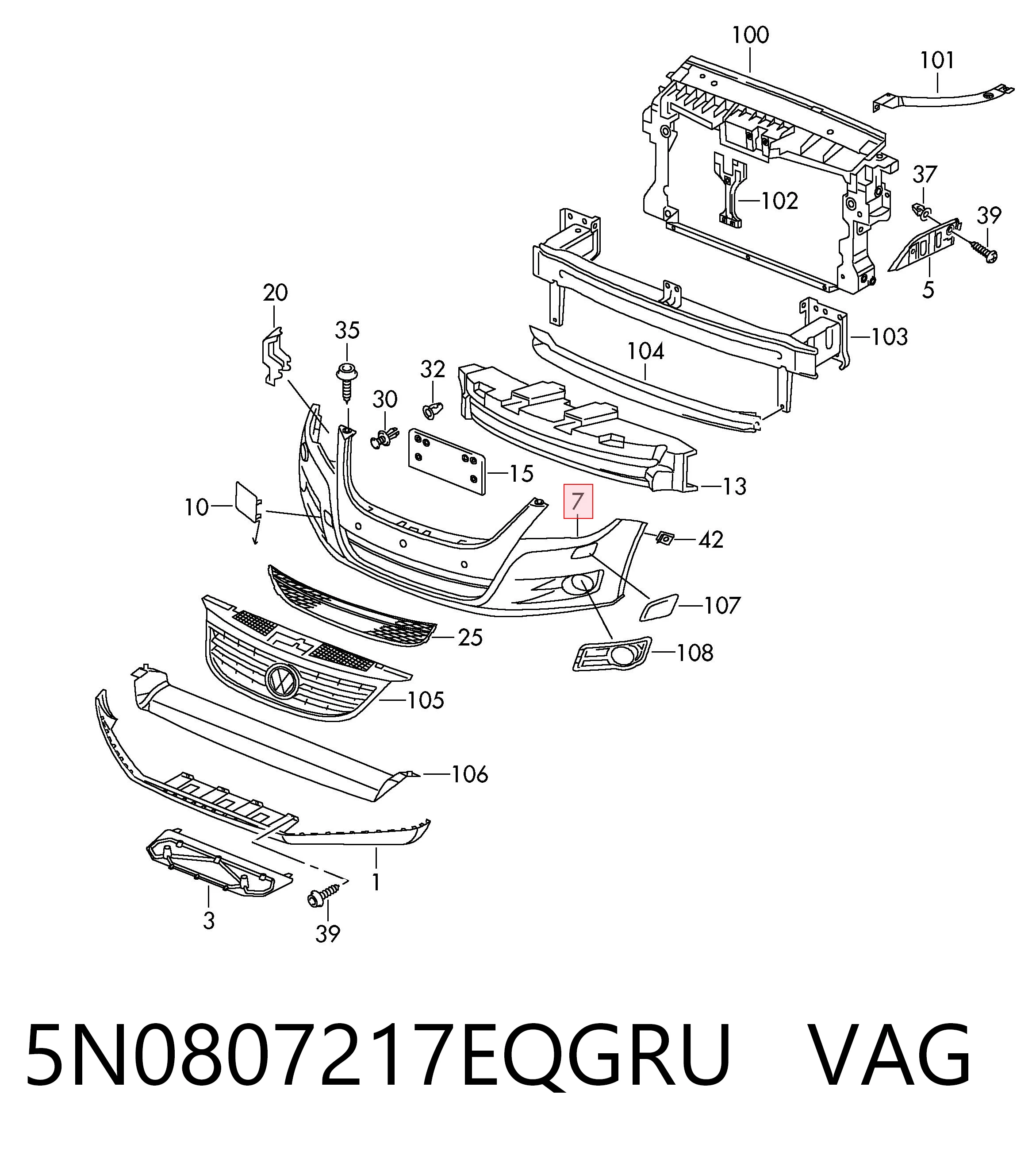 5N0807217EQGRU VAG Paragolpes delantero